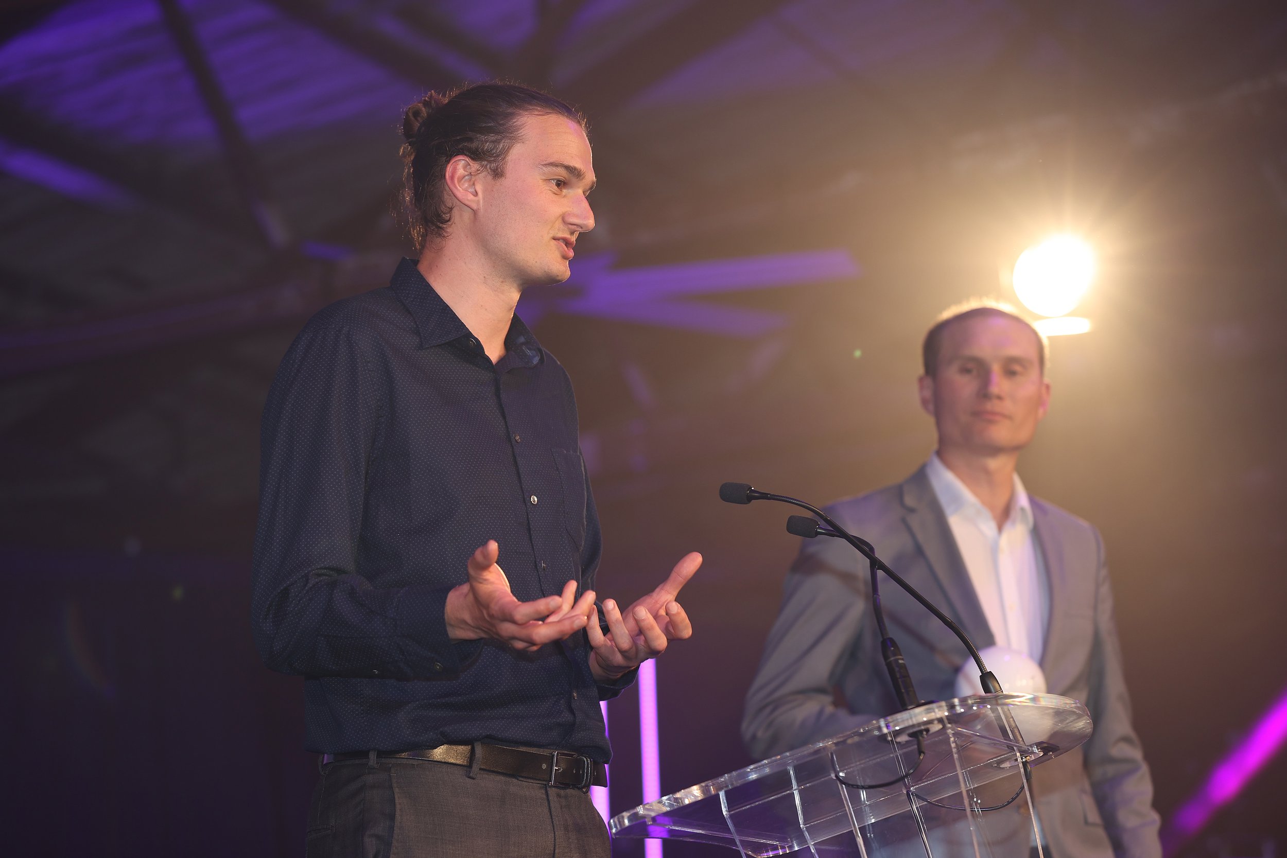  AUCKLAND, NEW ZEALAND - OCTOBER 27: Stefan Powell and James Powell accept the award for Best Medium Business during the New Zealand International Business Awards 2022 at Shed 10 on October 27, 2022 in Auckland, New Zealand. (Photo by Phil Walter/Get