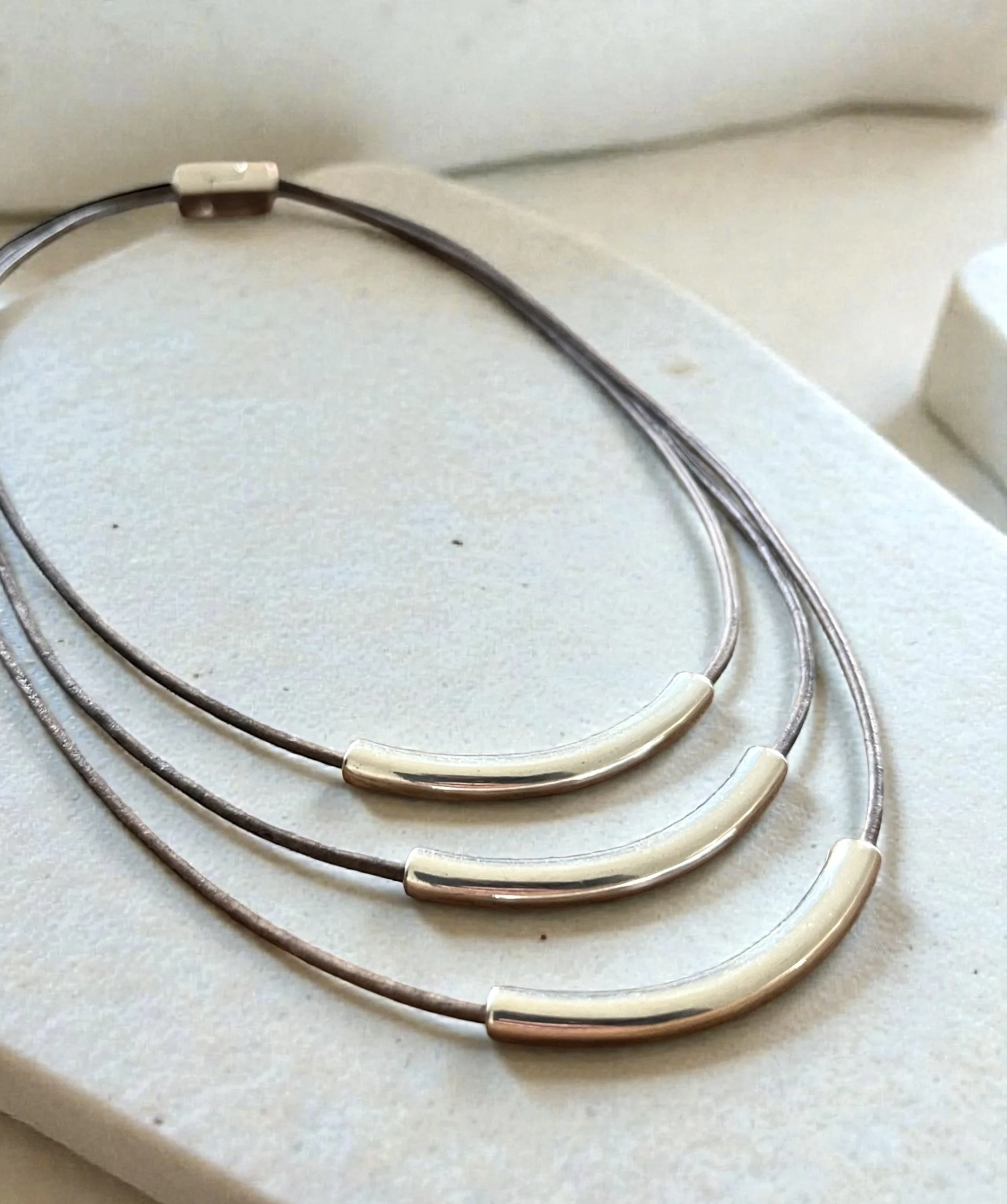 Three wishes  Silver Necklace / Leather Necklace /Simple Chic/Isea Designs