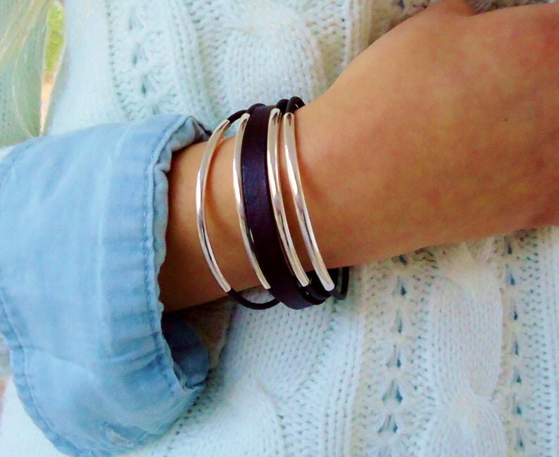 Leather Bracelet, Solid Sterling Silver Bracelet, Leather Sterling  cuff/Boho Bracelet/ Isea Designs — ISEA DESIGNS