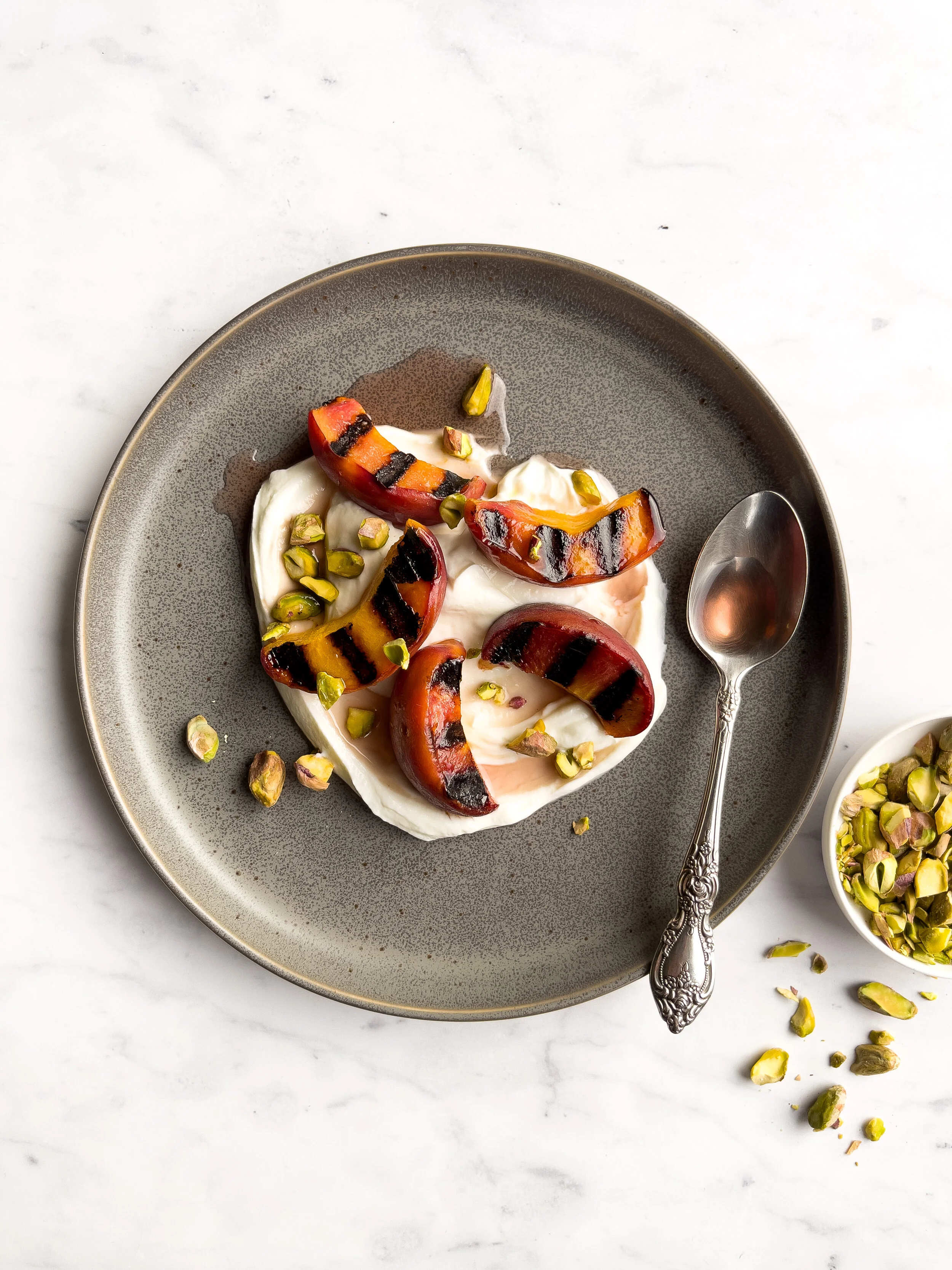 Grilled Peaches with Green Tea Mango Syrup