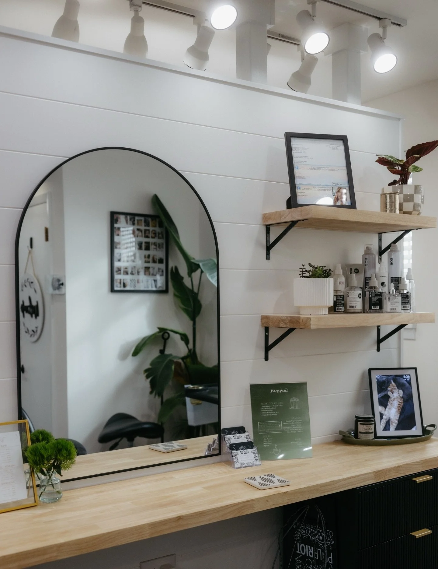 She&rsquo;s officially reborn. ✨

Every detail in this space was chosen with intention.
Warm woods, earthy greens, soft lighting, and all the airy details.

Alchemy Hair Lab Spokane, but refined.
Welcome to our next era. 🖤🌿

📸 @macklloydphotograph