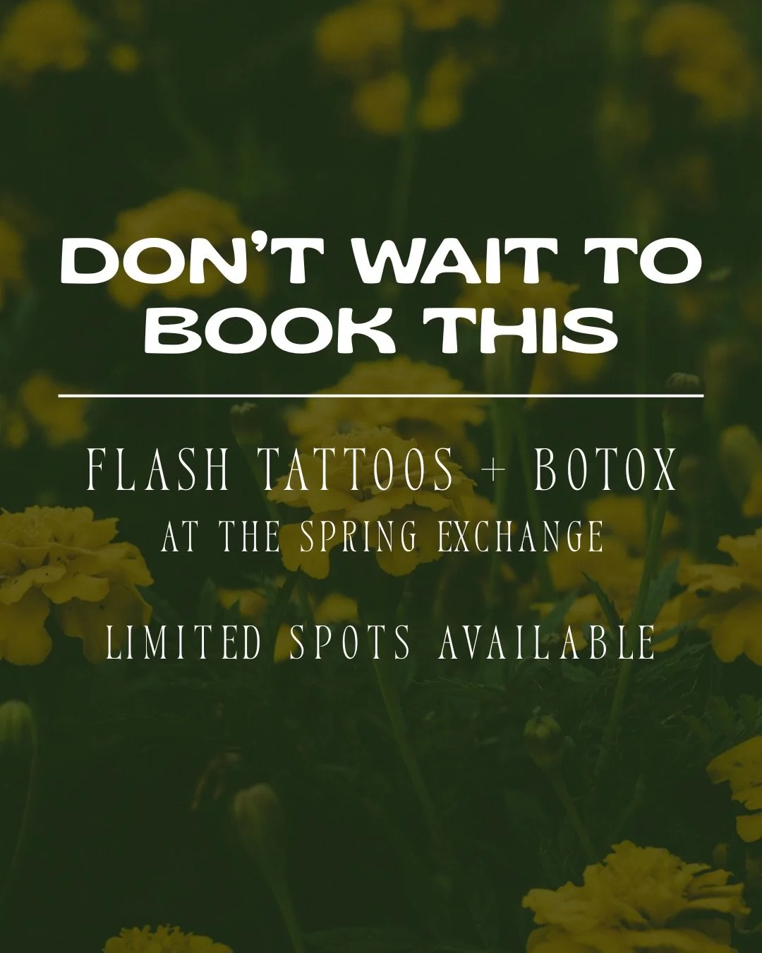 Don&rsquo;t wait to book this ✨

Flash tattoos + Botox will be available at The Spring Exchange &mdash; and spots are limited.

🗓 May 2 | 12&ndash;3pm
📍 Alchemy Hair Lab Spokane

Flash tattoos by @art.by.emmieee 
Botox by @natalia_yermakov_aestheti