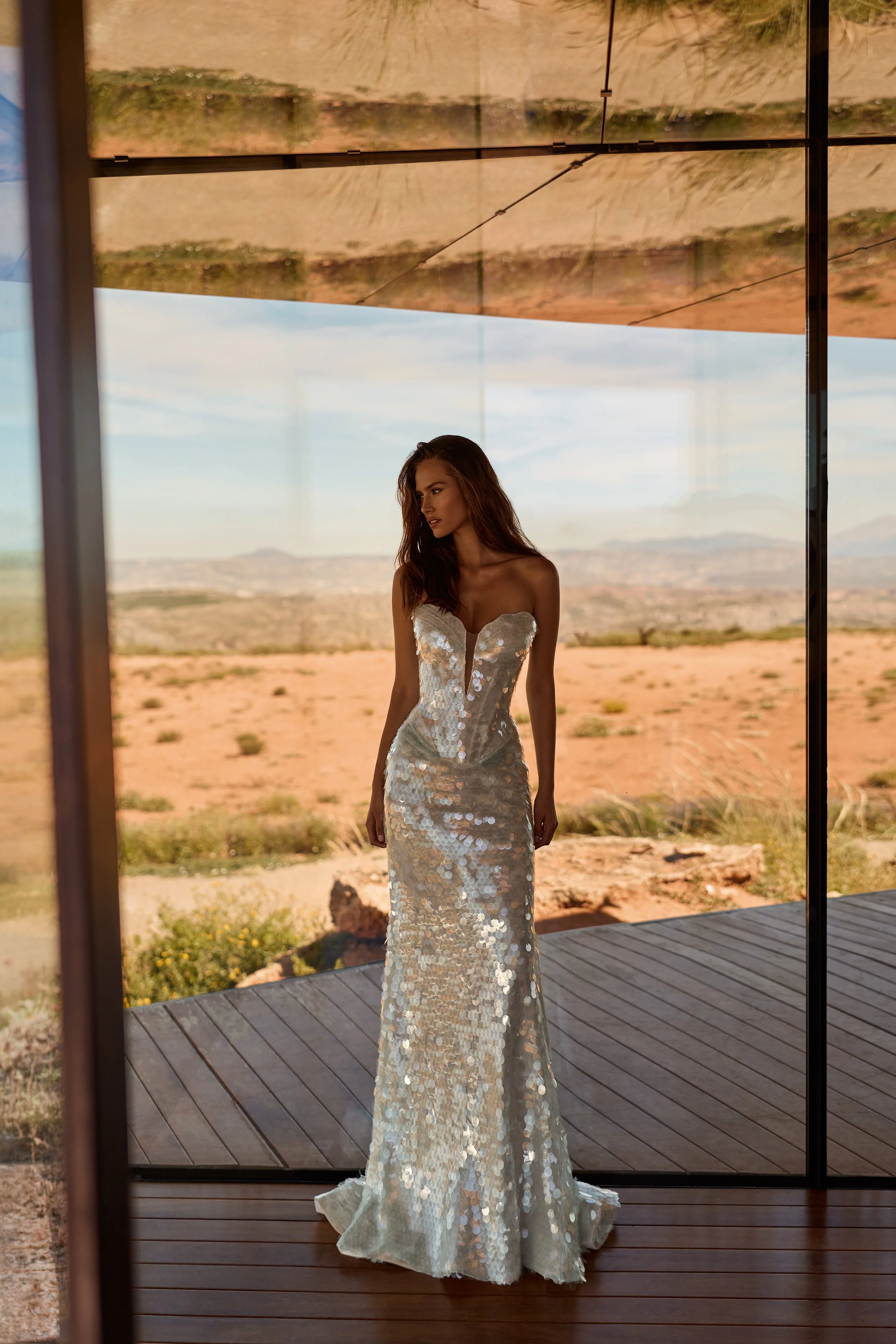 reception dress, wedding reception dress, second look wedding dress, sequin reception dress, paillette wedding dress, mermaid reception gown NYC