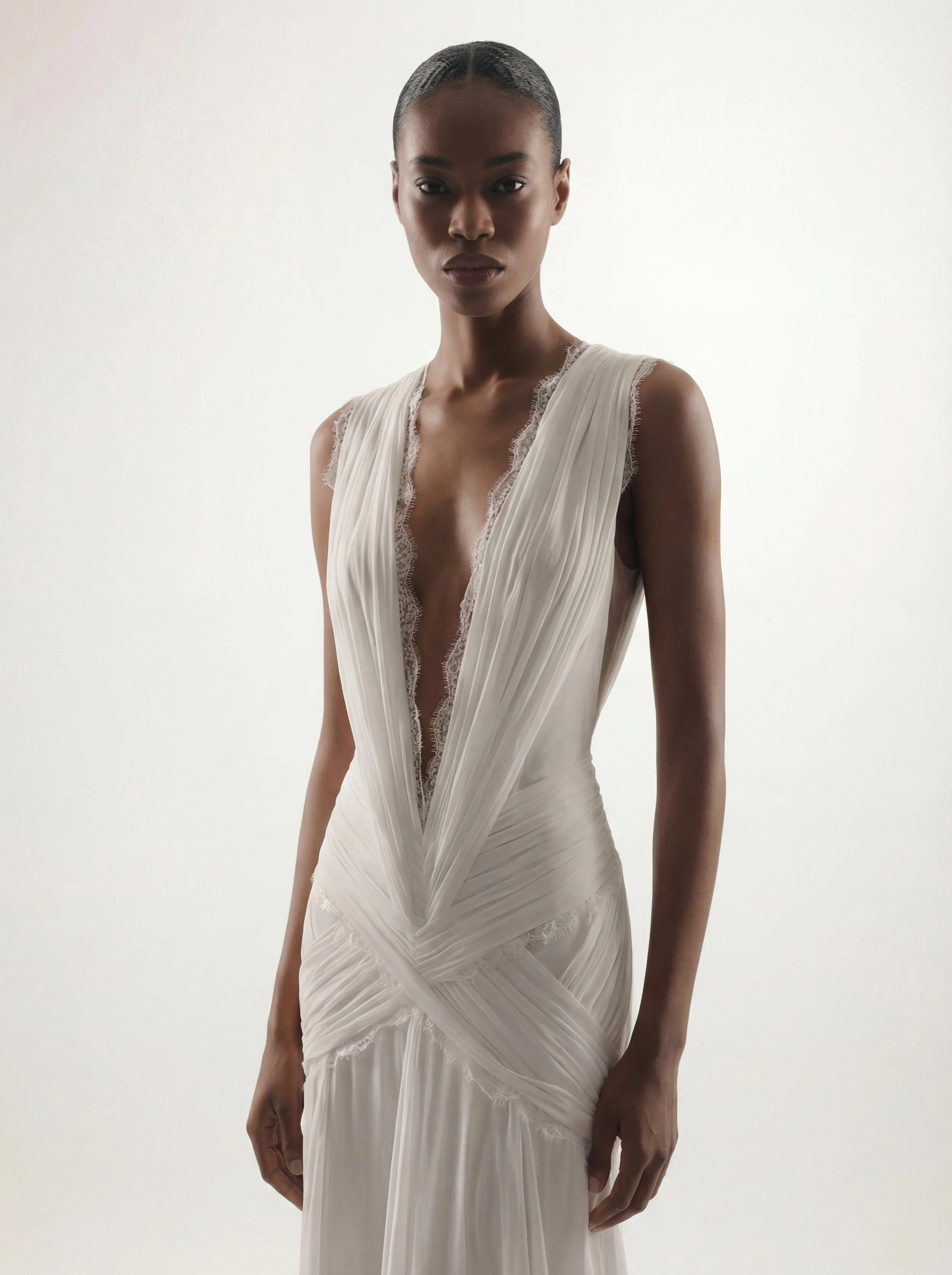 Soft feminine wedding dress with lace details and natural silk flow – Aurelle