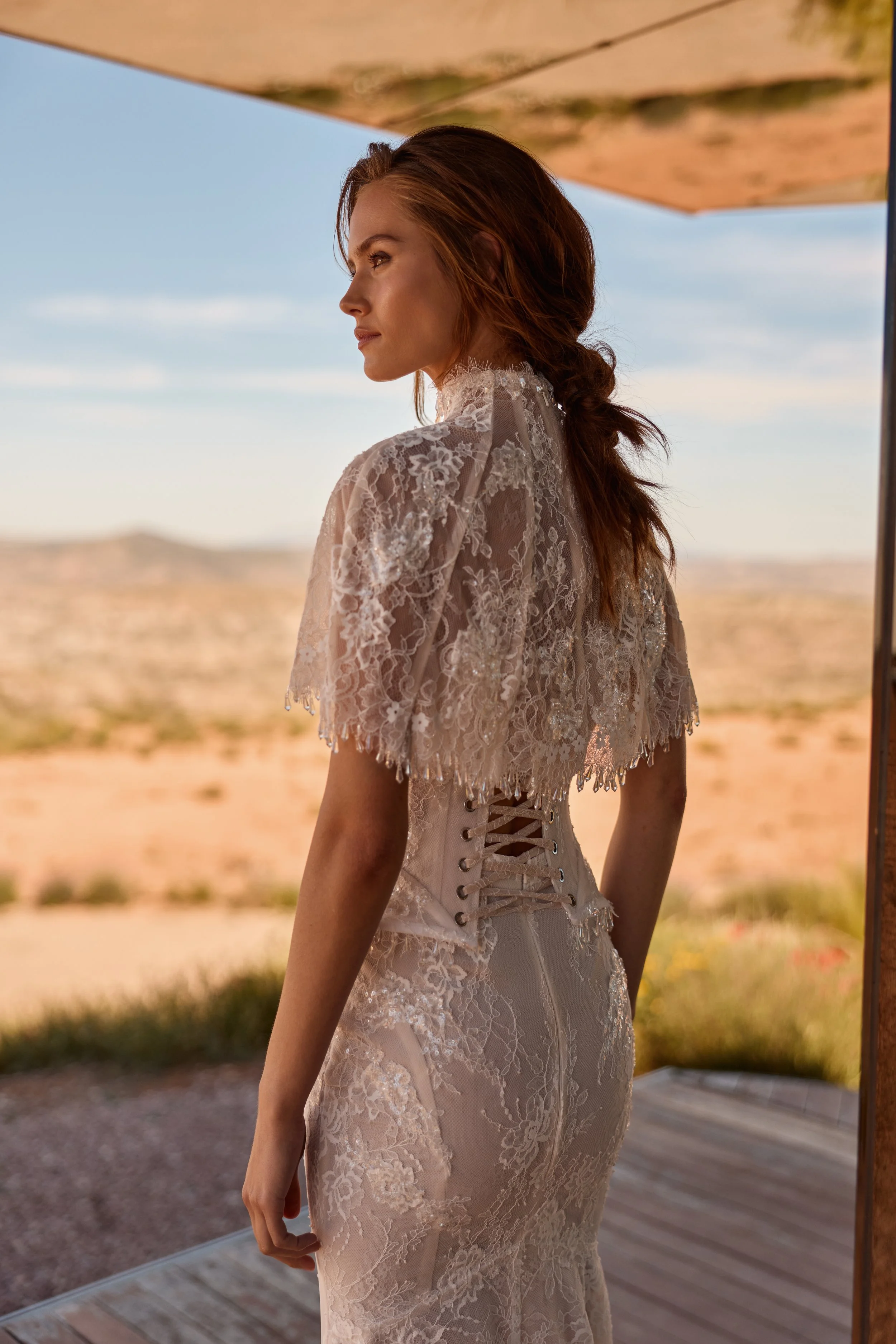 bridal separates, two-piece wedding dress, lace corset wedding dress, lace mermaid skirt, wedding corset top, lace mermaid wedding dress NYC