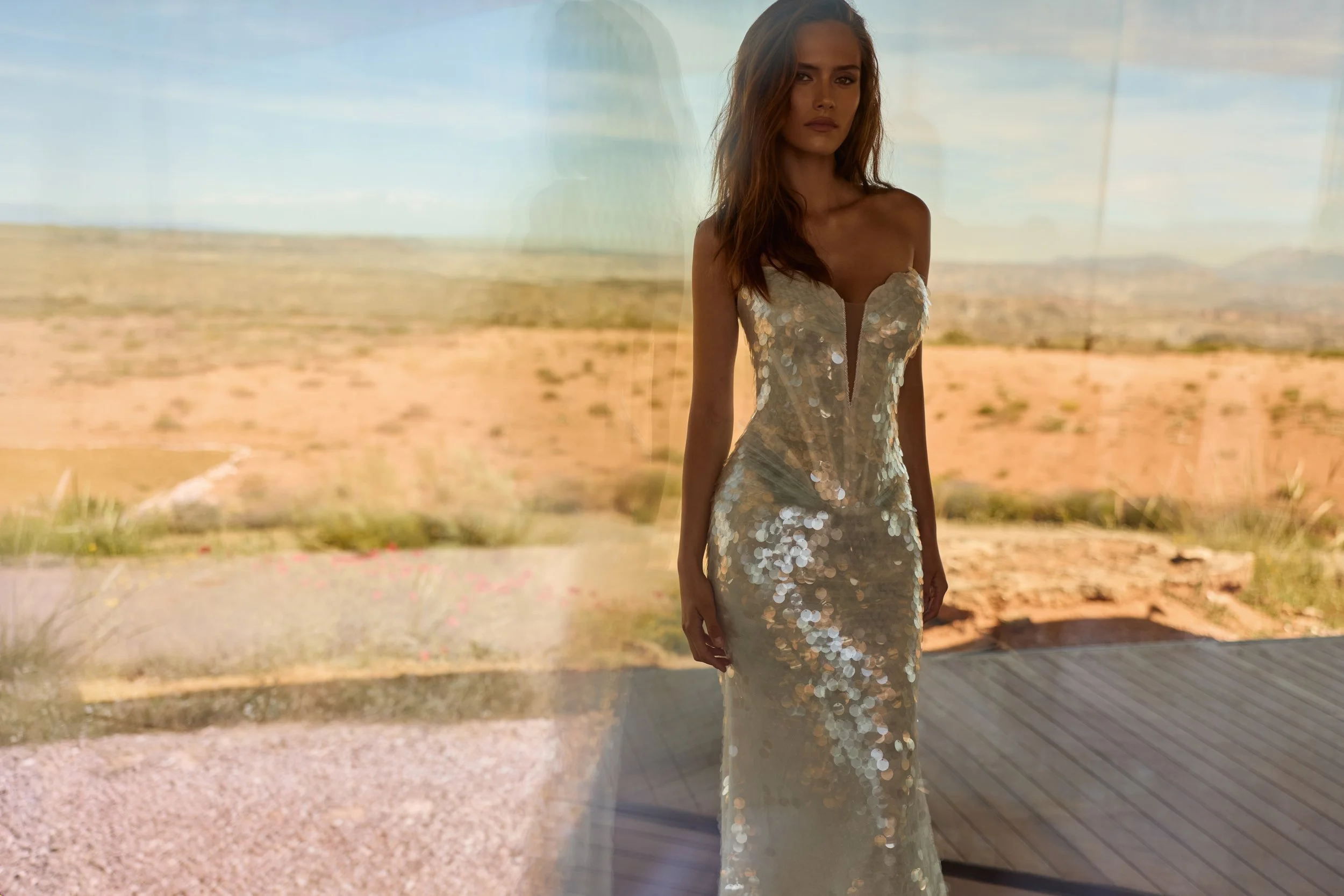 reception dress, wedding reception dress, second look wedding dress, sequin reception dress, paillette wedding dress, mermaid reception gown NYC.
