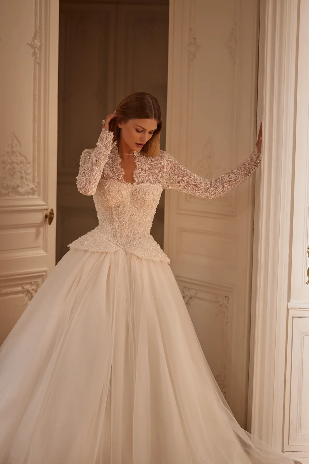 wedding dress illusion lace ME24316 – A & M Enterprises Bridal main image 1