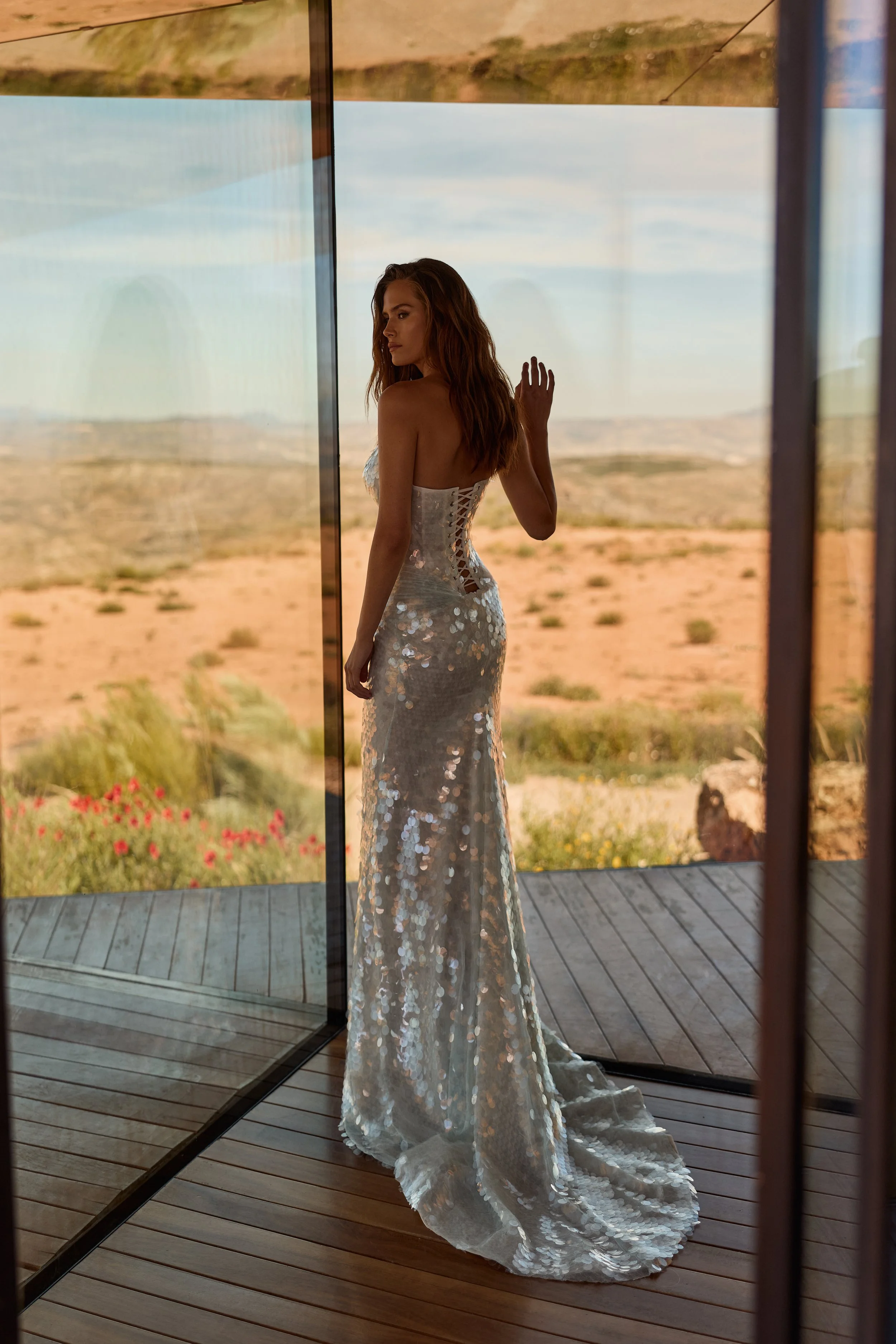 reception dress, wedding reception dress, second look wedding dress, sequin reception dress, paillette wedding dress, mermaid reception gown NYC