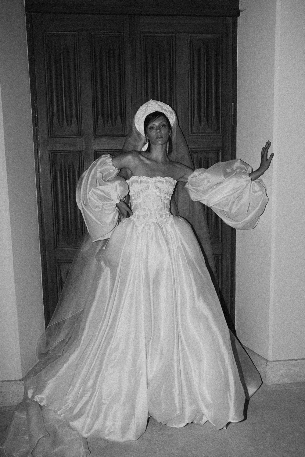 white wedding dress with black lace corset nocturne