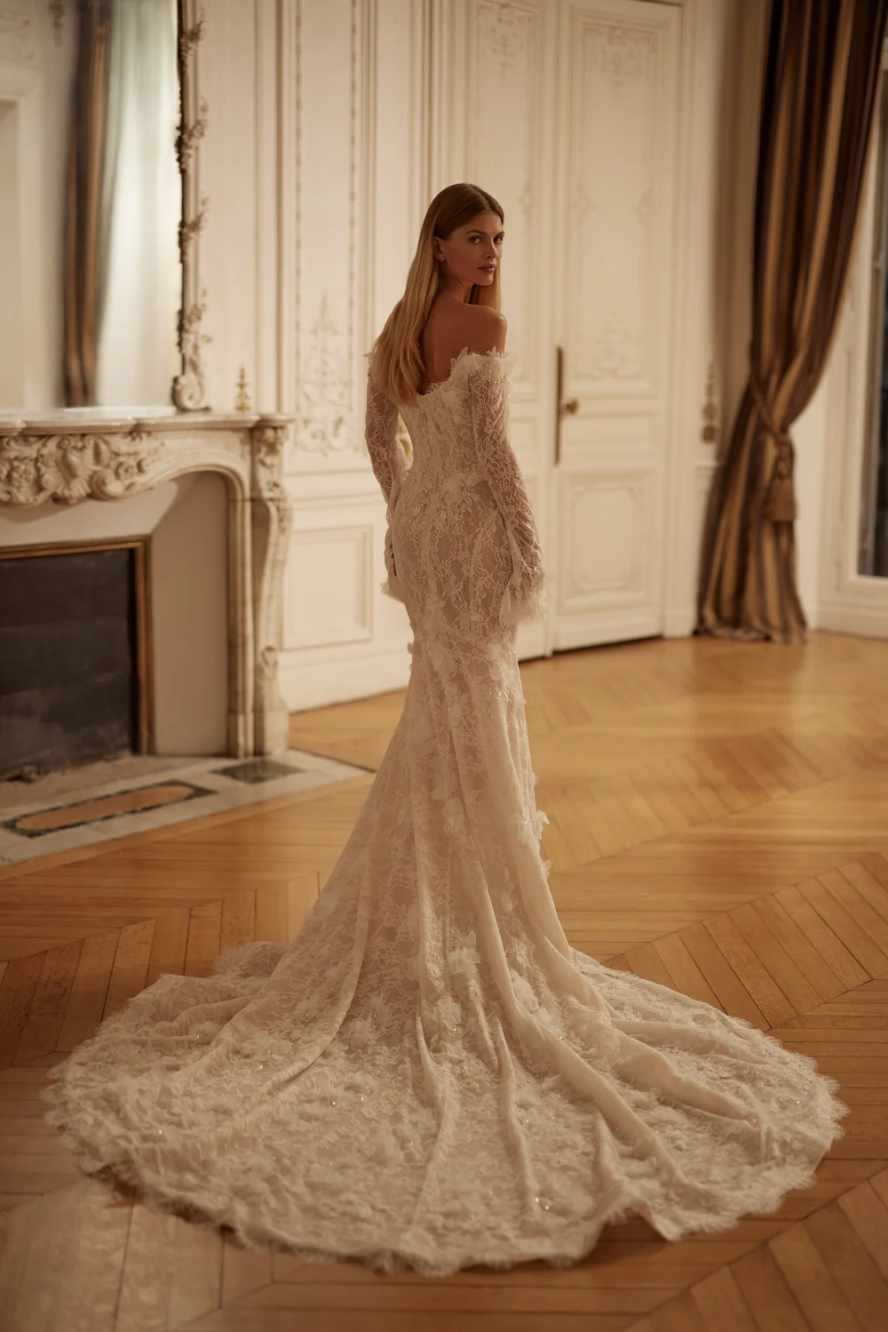 knee length dresses for ladies Boho Lace Deep V-Neck Bell Sleeves A-Line Wedding Dress