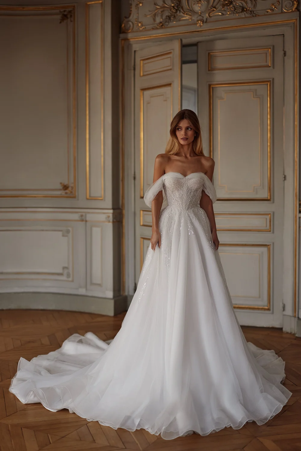 Romantic A-Line Wedding Dress with Pearl Embroidery & Sweetheart