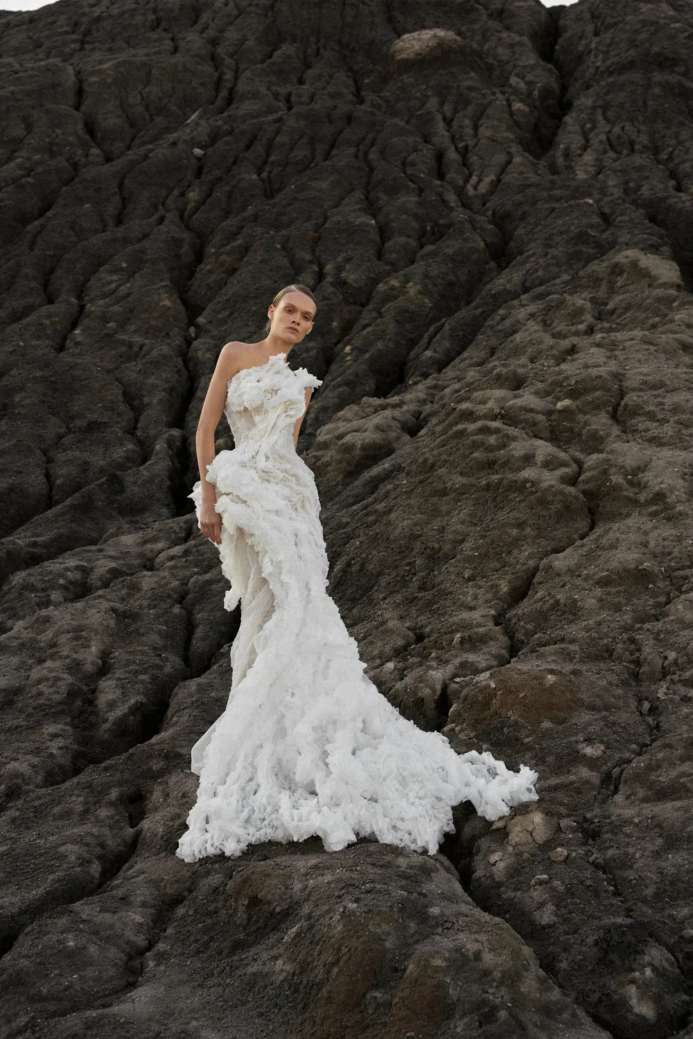Sculptural One-Shoulder Ruffled Wedding Dress | Breeze by Lana