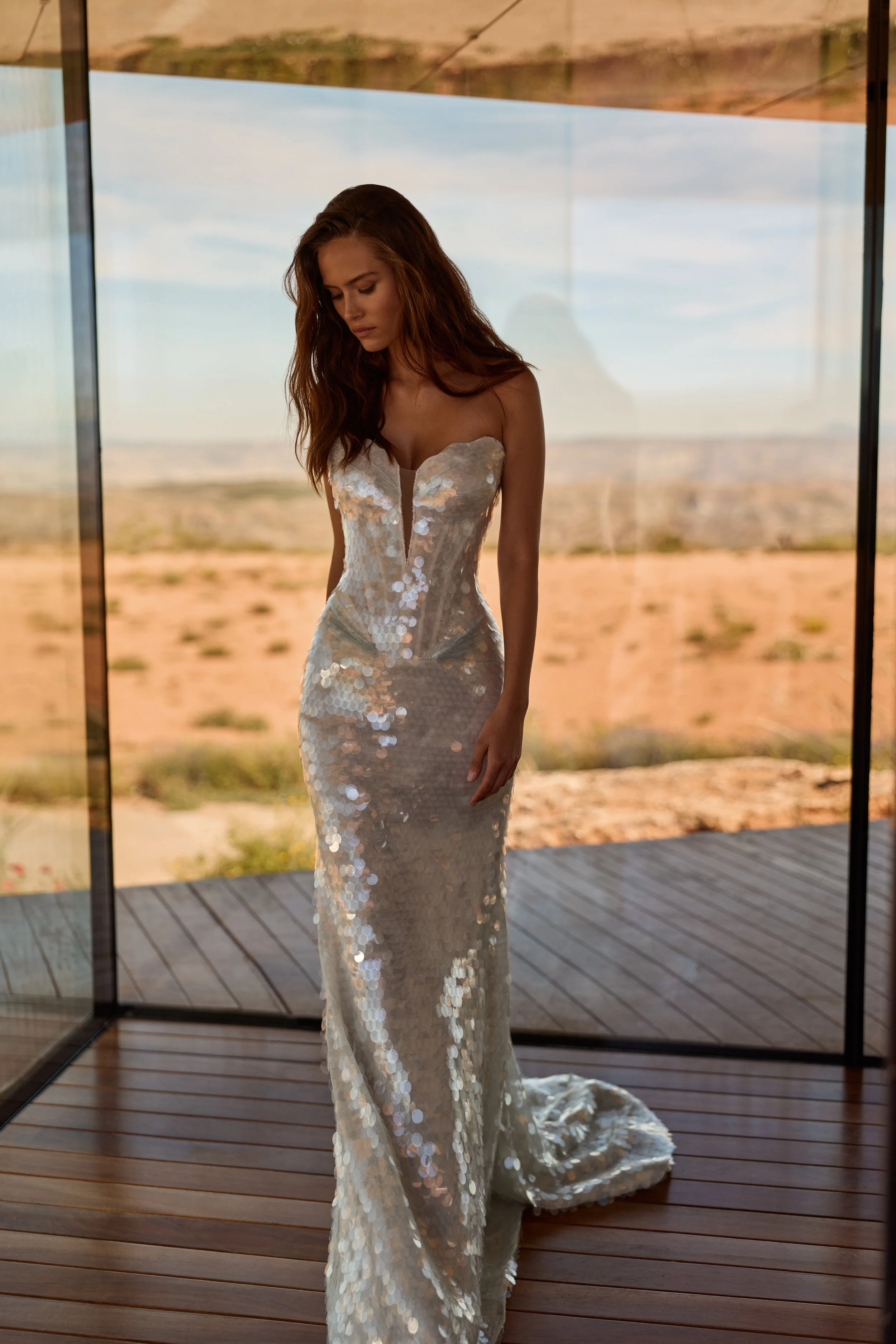 reception dress, wedding reception dress, second look wedding dress, sequin reception dress, paillette wedding dress, mermaid reception gown NYC.