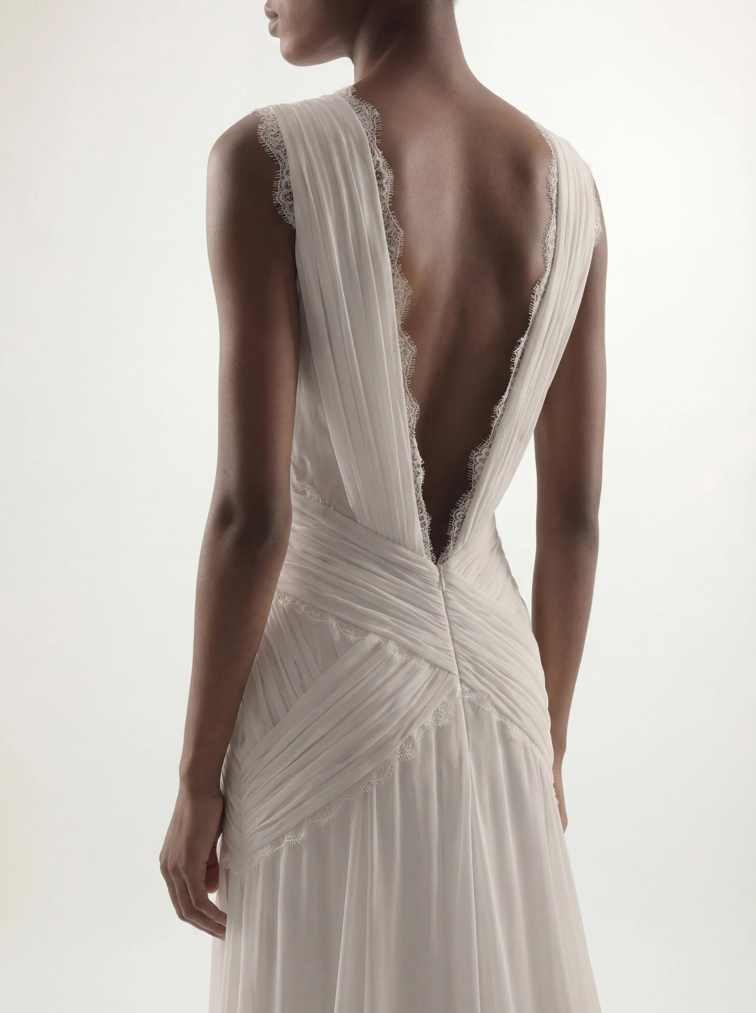 Soft feminine wedding dress with lace details and natural silk flow – Aurelle