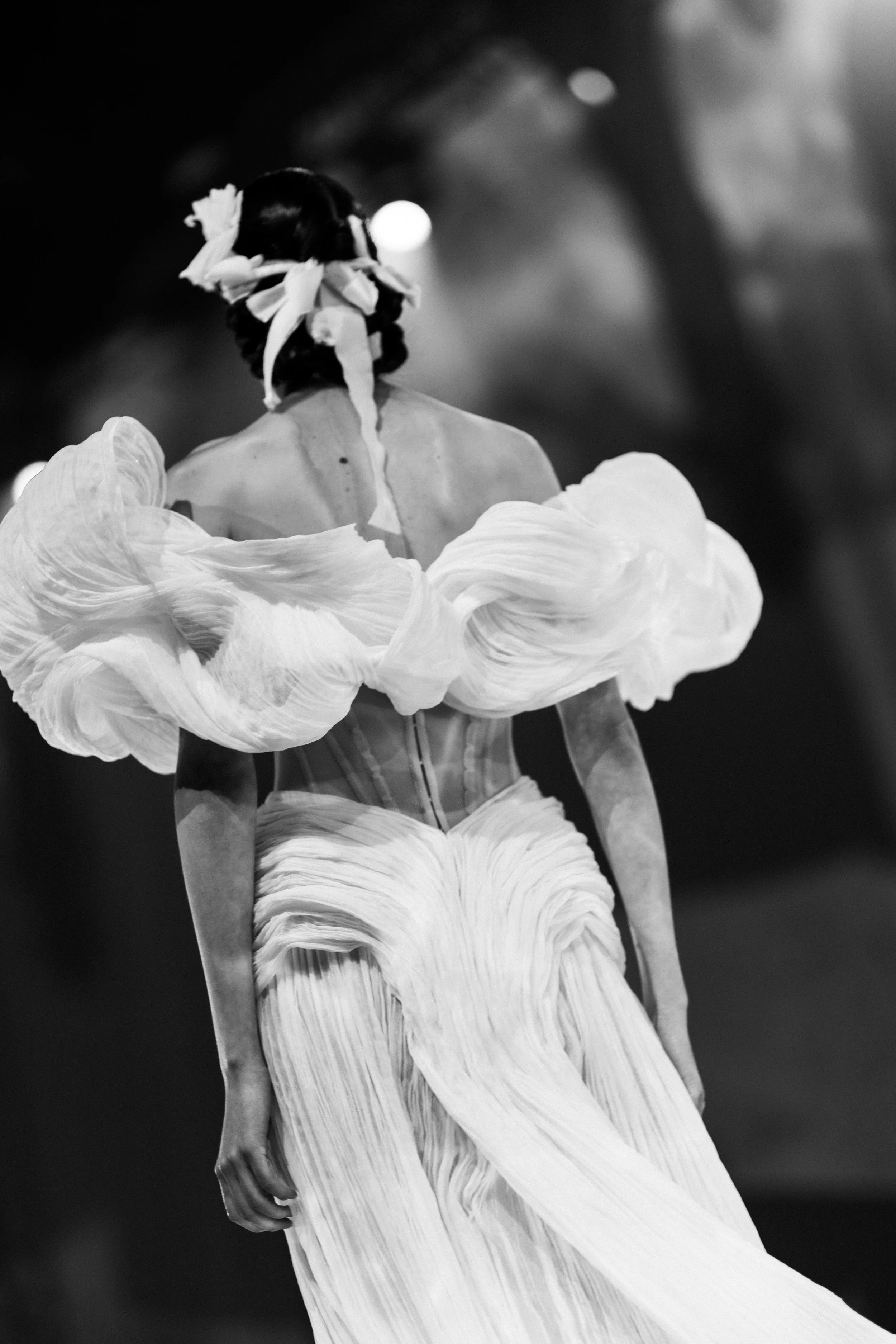 Glee wedding dress by Rara Avis — full front view of handmade silk bridal gown with off-shoulder volume from Anima Mea collection