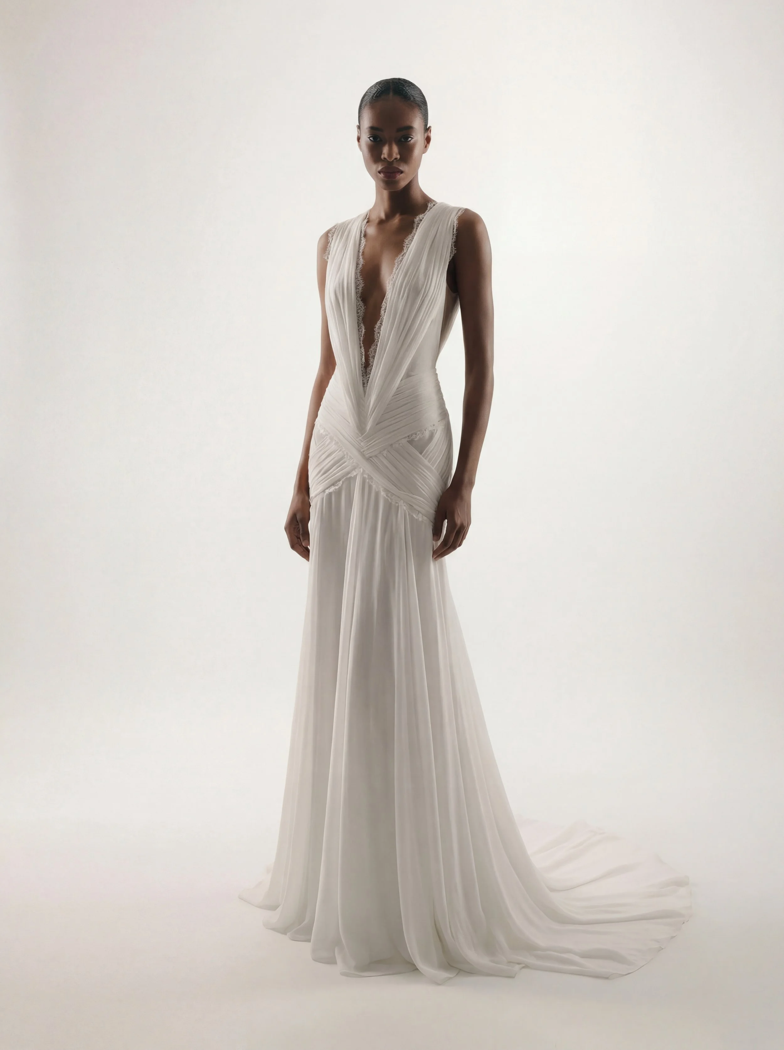 Soft feminine wedding dress with lace details and natural silk flow – Aurelle