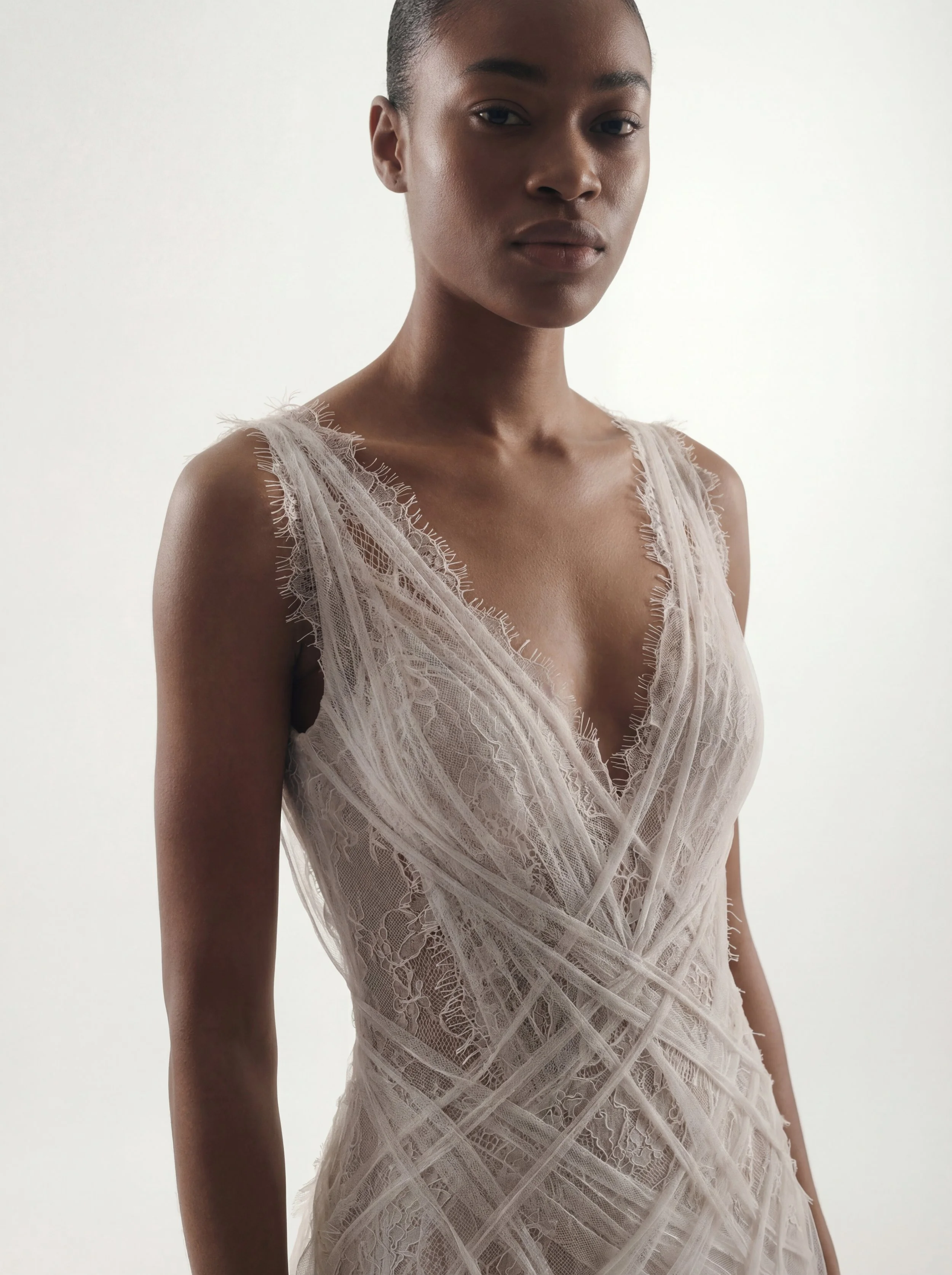 Feminine modern wedding dress with soft silhouette and delicate lace – Beatrice by Lana Marinenko