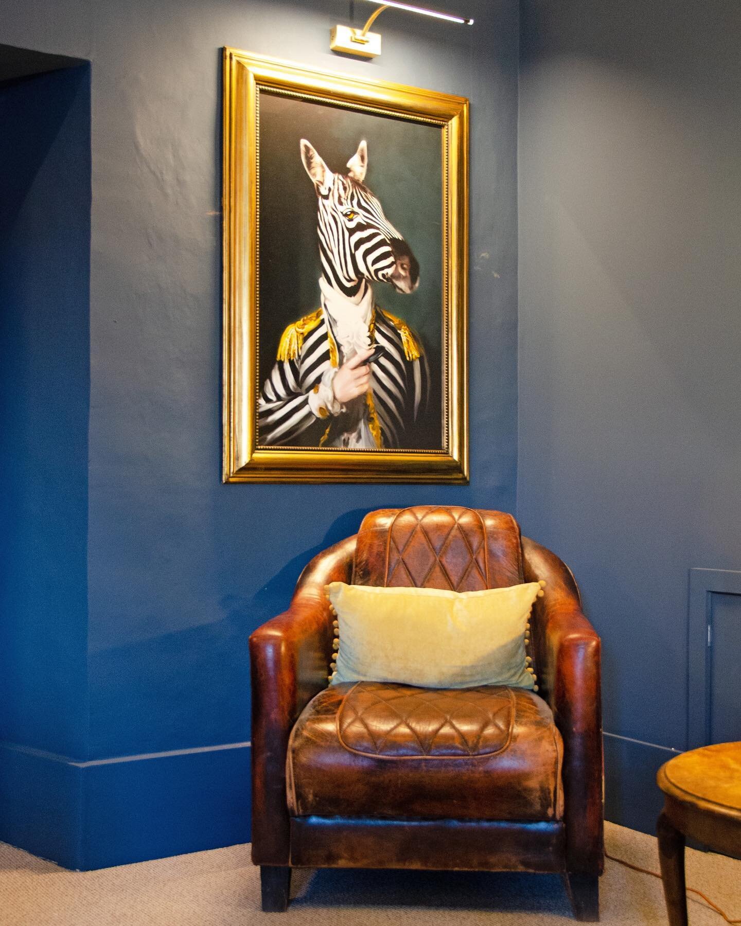 More from the Hoste.  The residents lounge is now a cosy inviting space to relax with a cuppa  #lounge #bluewalls #animalprints #vintageleather #burnhammarket #TheHosteArms #Norfolk #interiordesign #sixtylondonroadinteriordesign