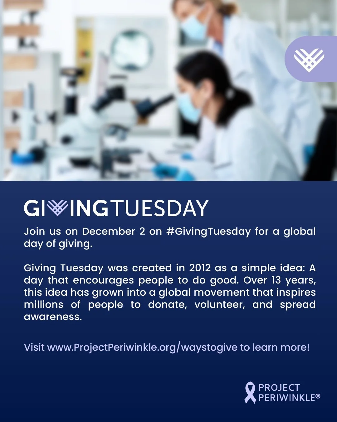 Join us TOMORROW for #GivingTuesday! 

 #CancerSupport #ProjectPeriwinkle #StomachCancerAwareness #NonprofitLeadership #PositiveImpact #StomachCancer #GivingTuesday #CancerAdvocacy #MakeADifference #cancerResearch #NonProfit