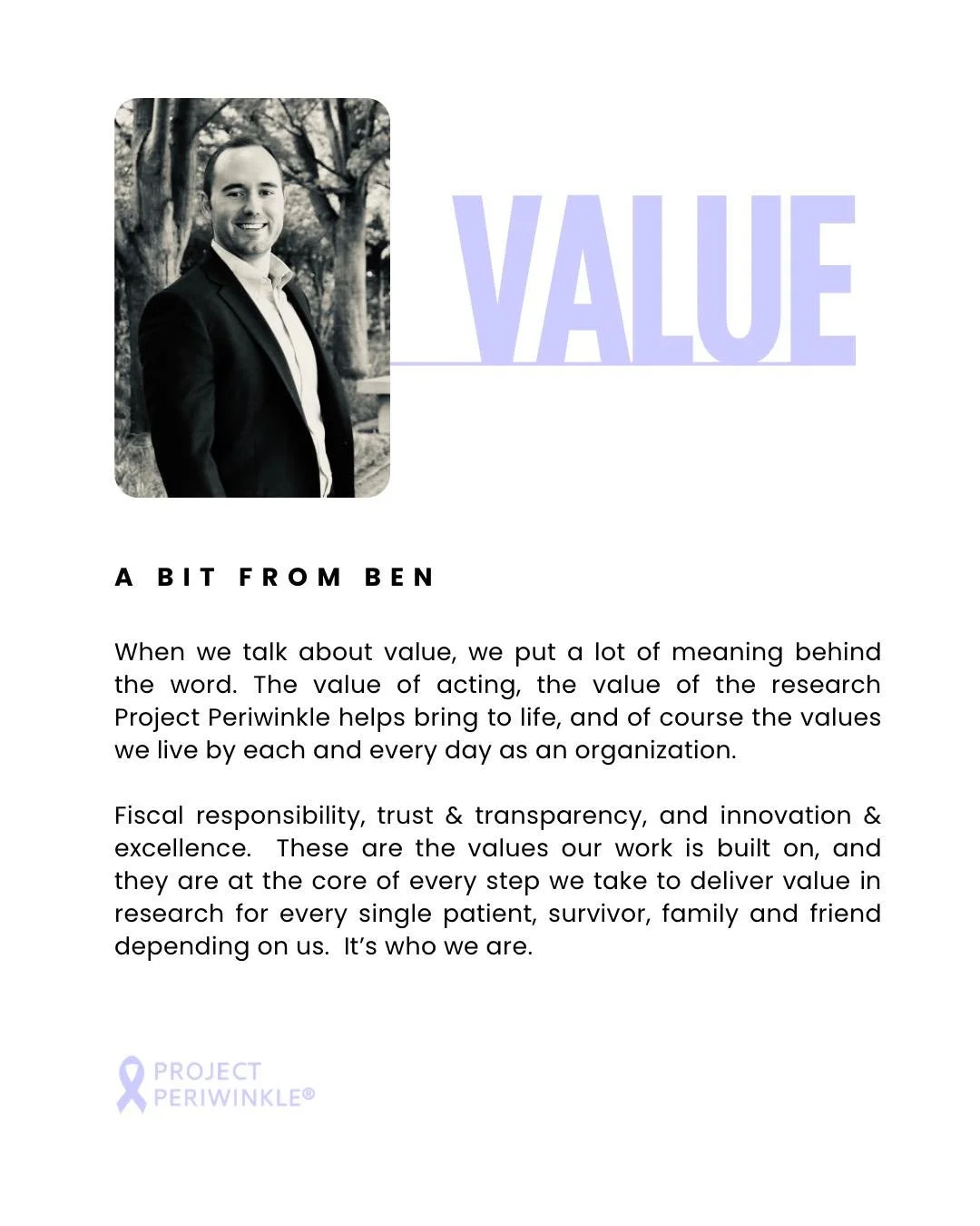 Our work is shaped by our values. This latest insight is part of our new series, "A Bit From Ben", highlighting our values and commitments.

Learn more about Project Periwinkle and get involved at www.ProjectPeriwinkle.org

#Makeadifference