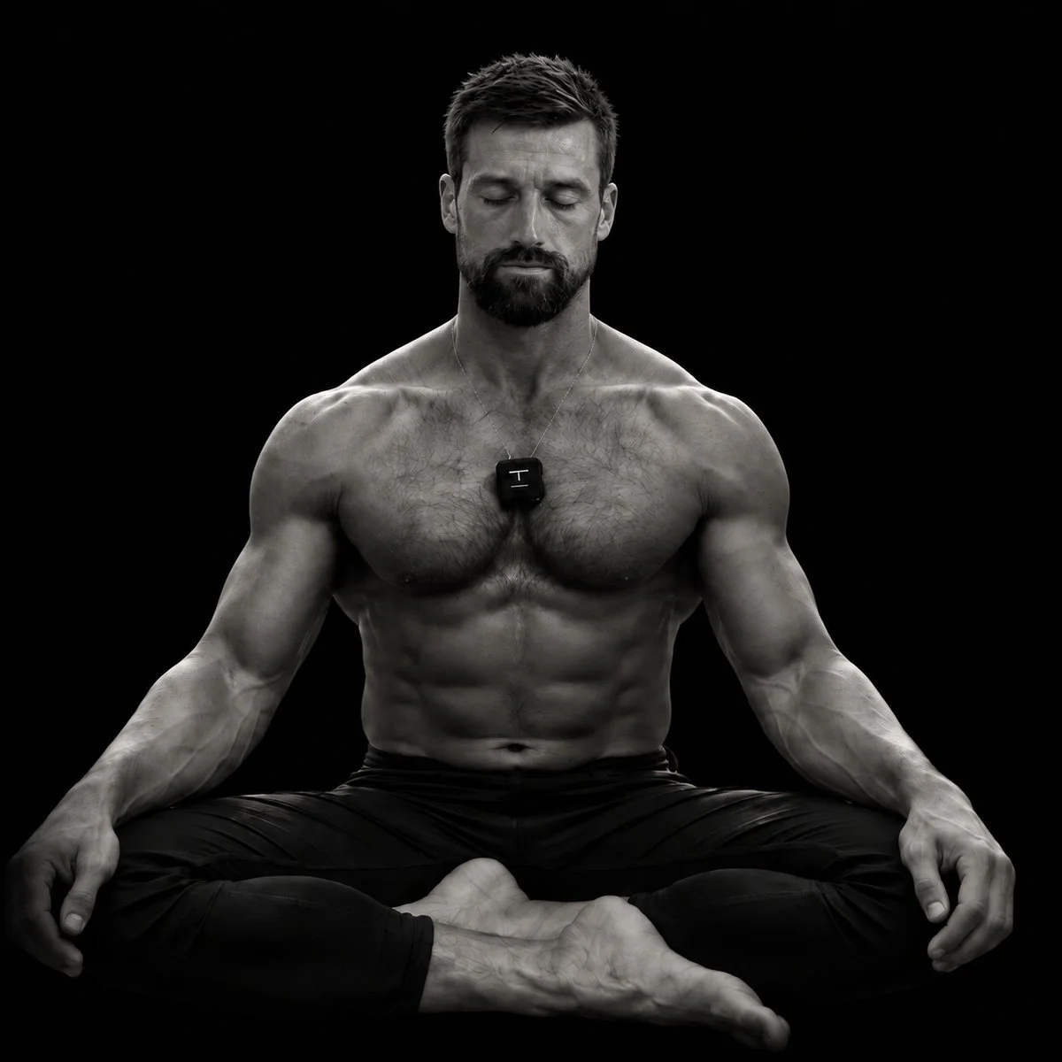 Aaron Alexander seated cross-legged with his eyes closed