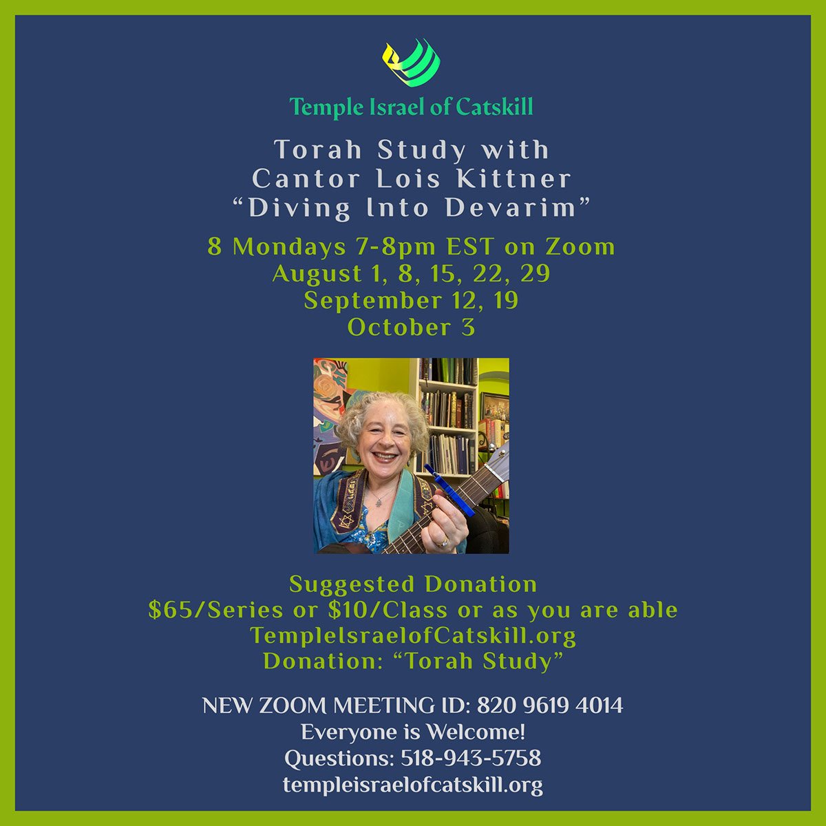 Torah Study with Cantor Lois Kittner "Diving into Devarim"