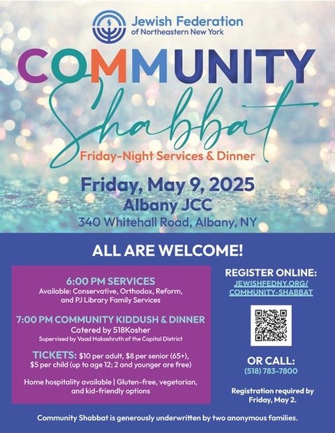 Community Shabbat @ Albany JCC - Registration Required