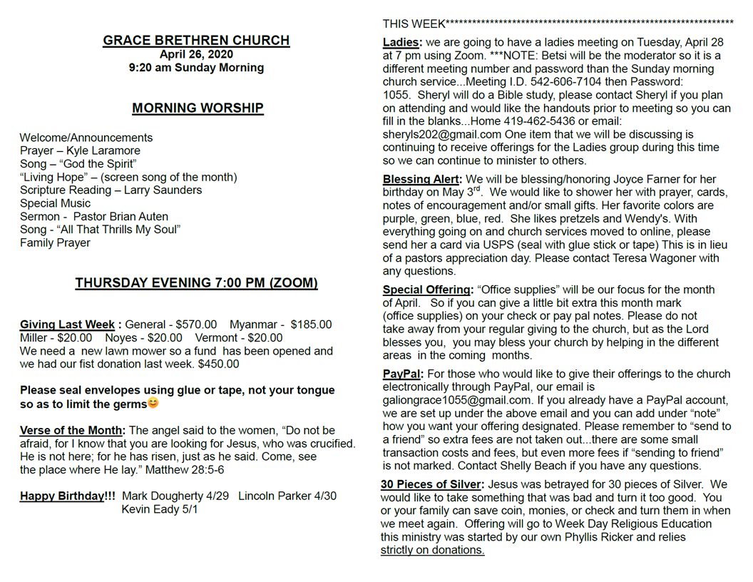 4/26/20 Bulletin