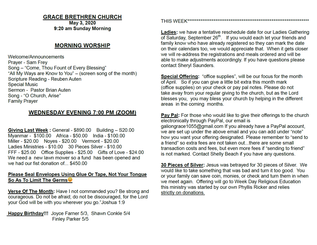 5/3/20 Bulletin
