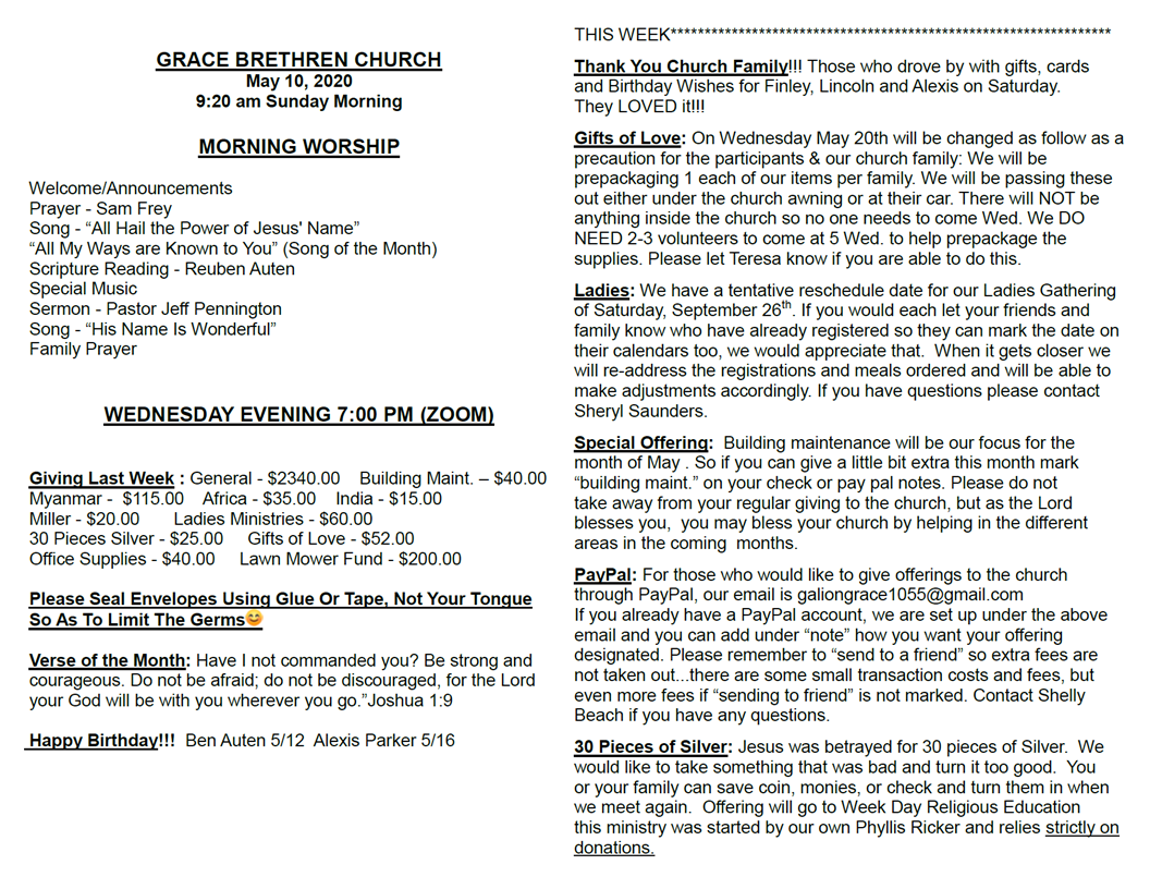 5/10/20 Bulletin