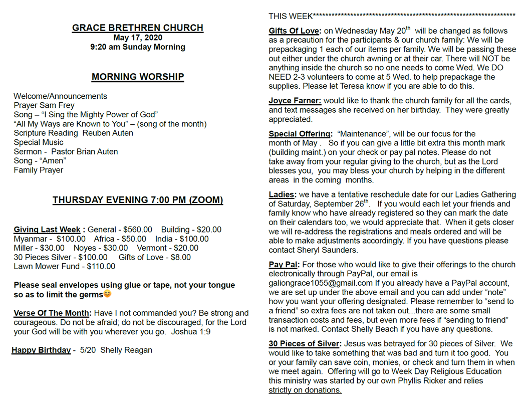 5/17/20 Bulletin