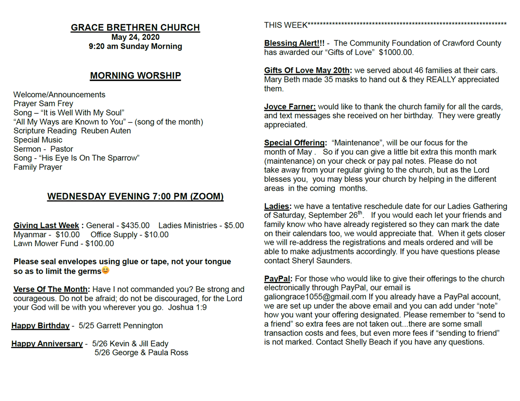5/24/20 Bulletin