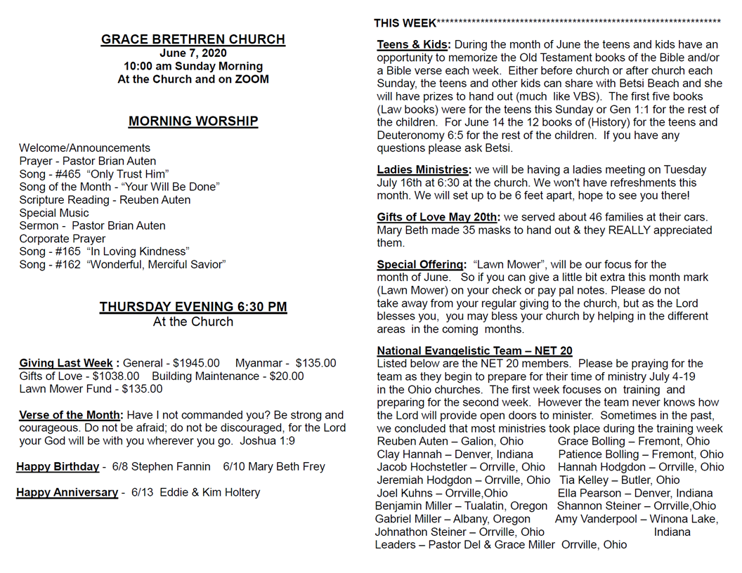 6/7/20 Bulletin