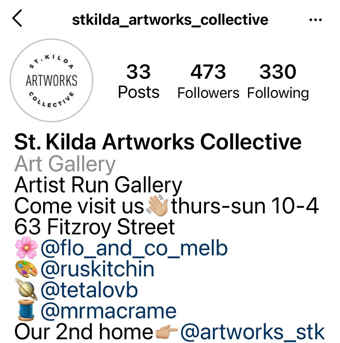 A few of the Artworks Studios artists have teamed up to form the @stkilda_artworks_collective 
Good things happening!