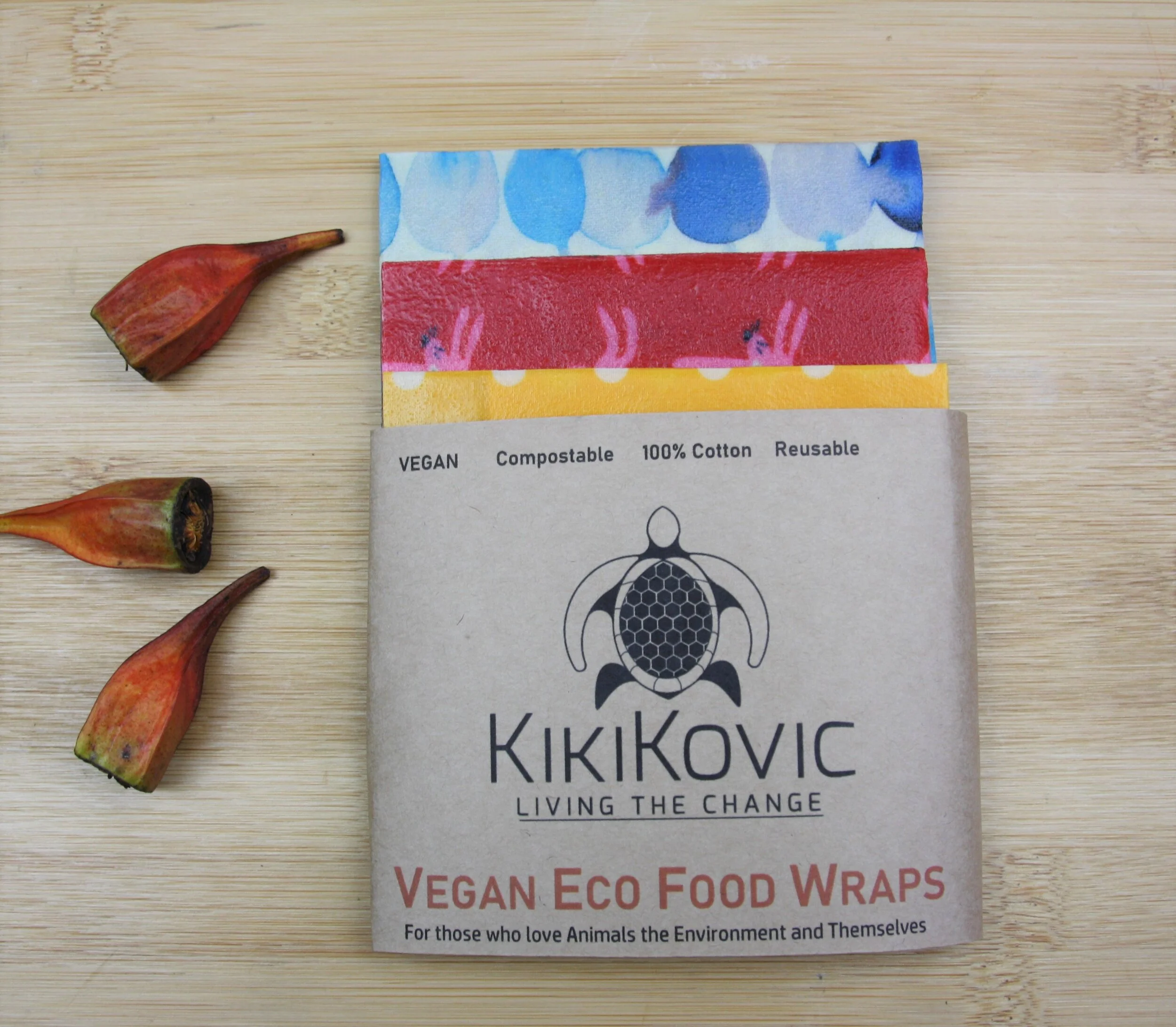 Kikikovic Vegan Eco Food Wraps - Assorted 3 pack