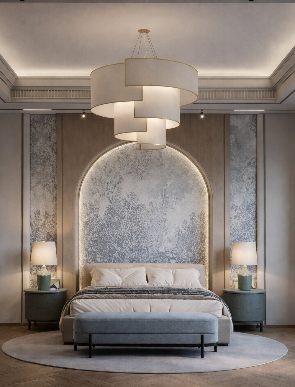 Luxury bedroom interior design in Los Angeles using neurodesign principles to support rest and mental clarity.
