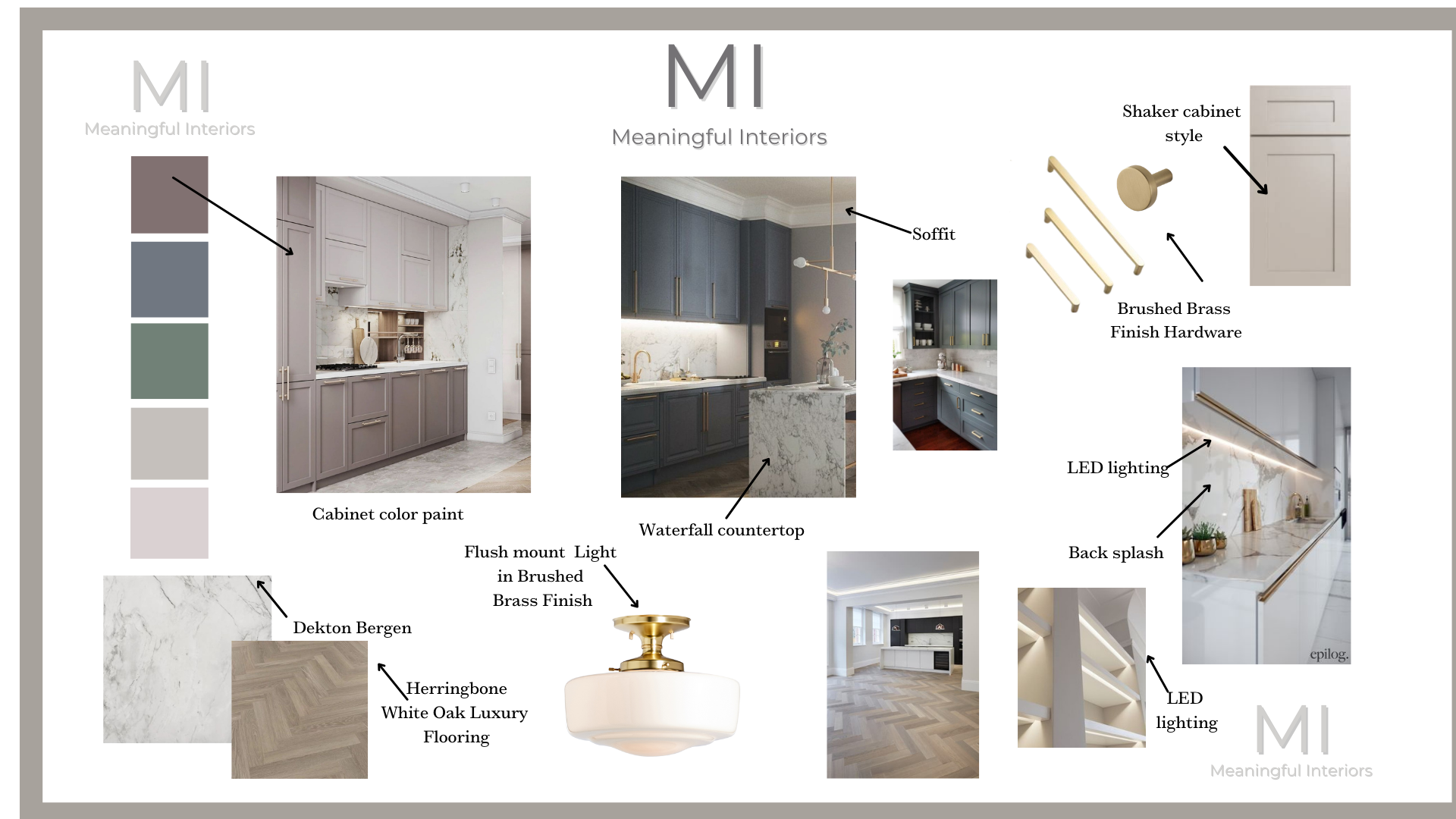 Interior design concept board showcasing neurodesign planning, material selection, lighting, and layout strategy for a luxury interior design process in Los Angeles