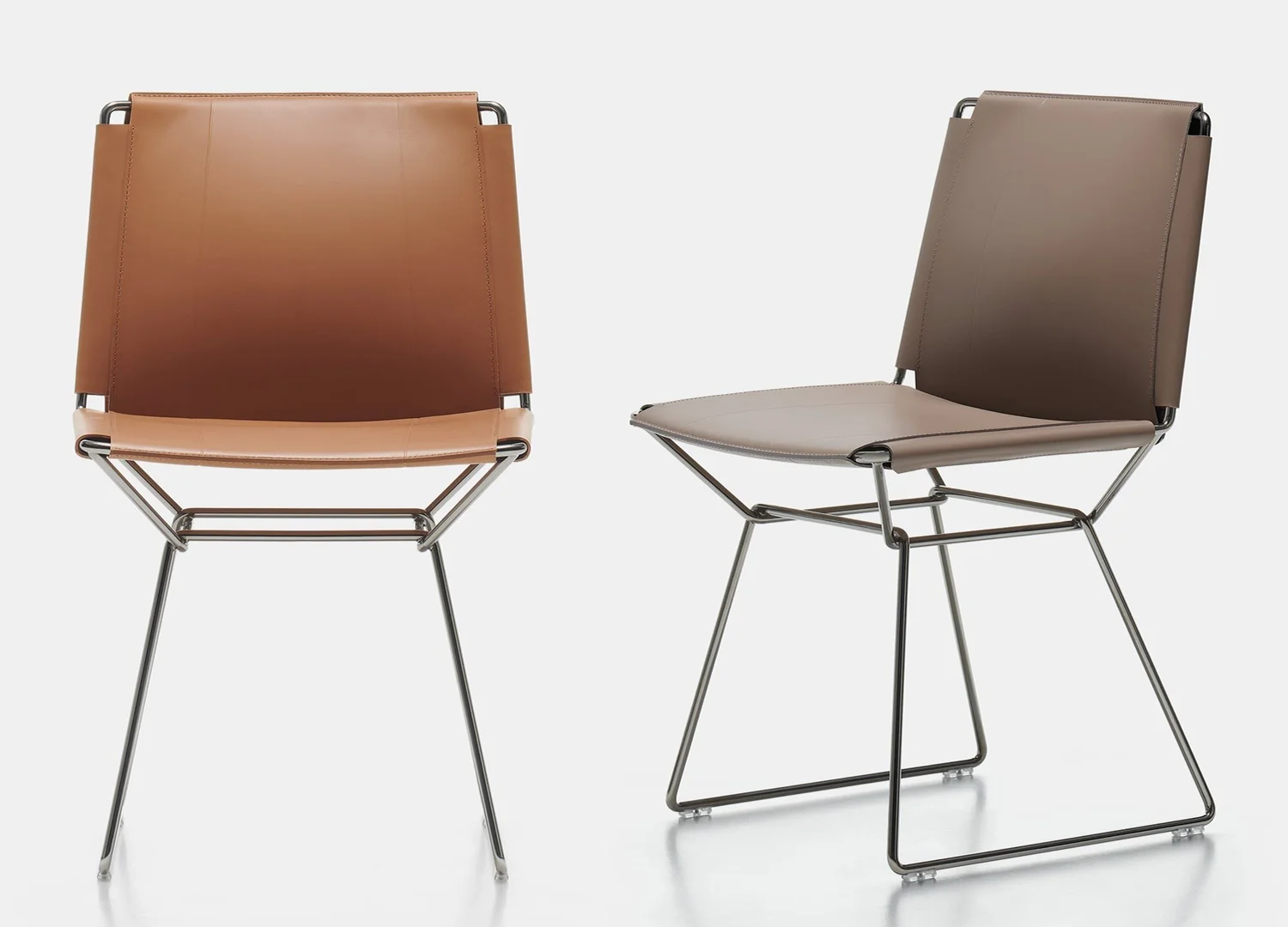 NEIL designer dining chair with sculptural metal frame and leather seating