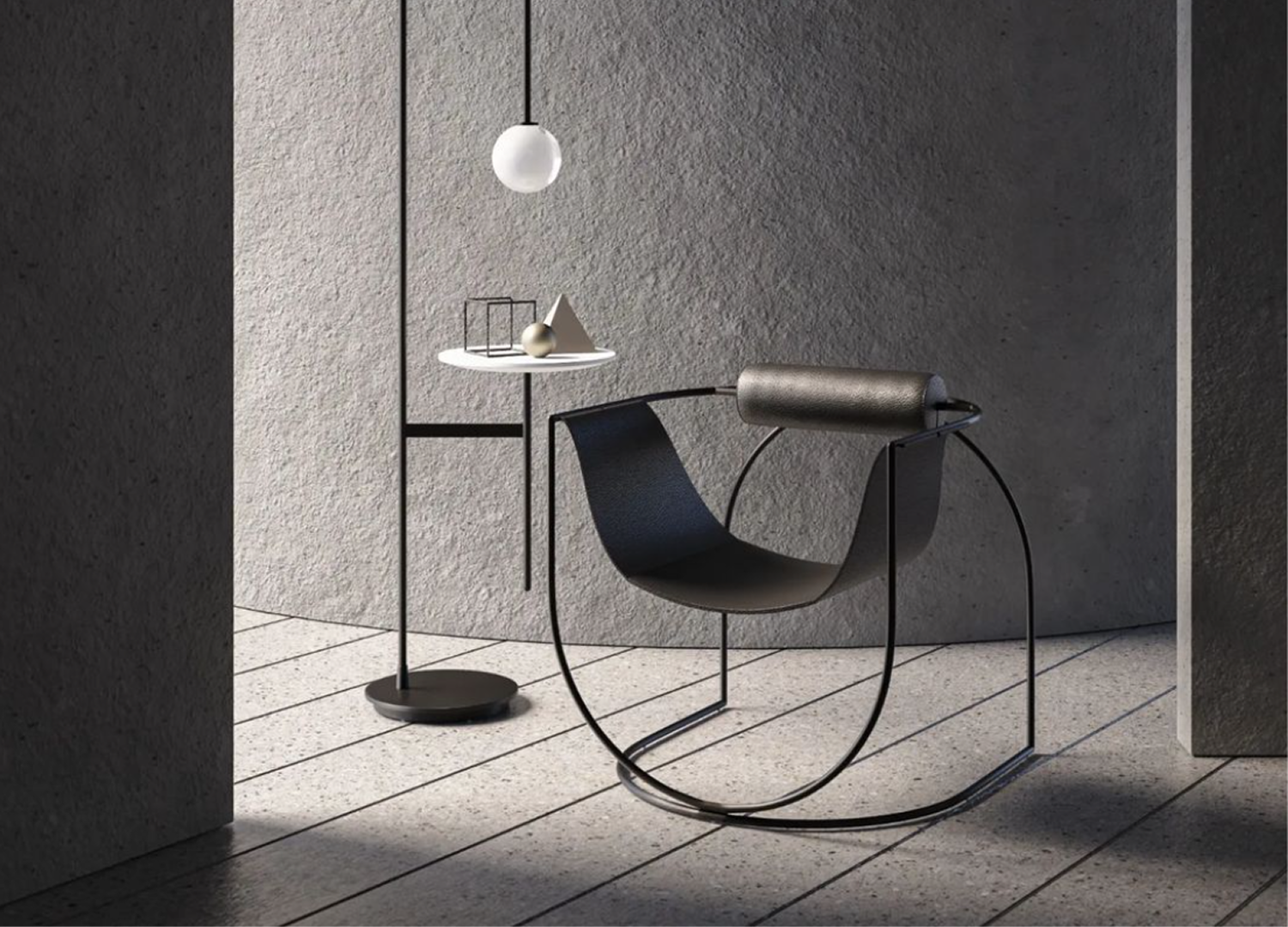 Lemni Chair saddle leather sling armchair with sculptural profile
