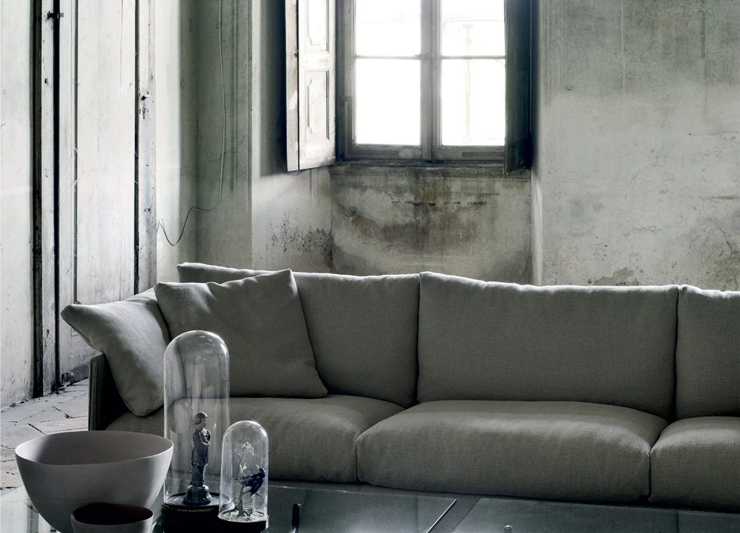 Chemise Sofa with removable fabric or leather covers and pillows