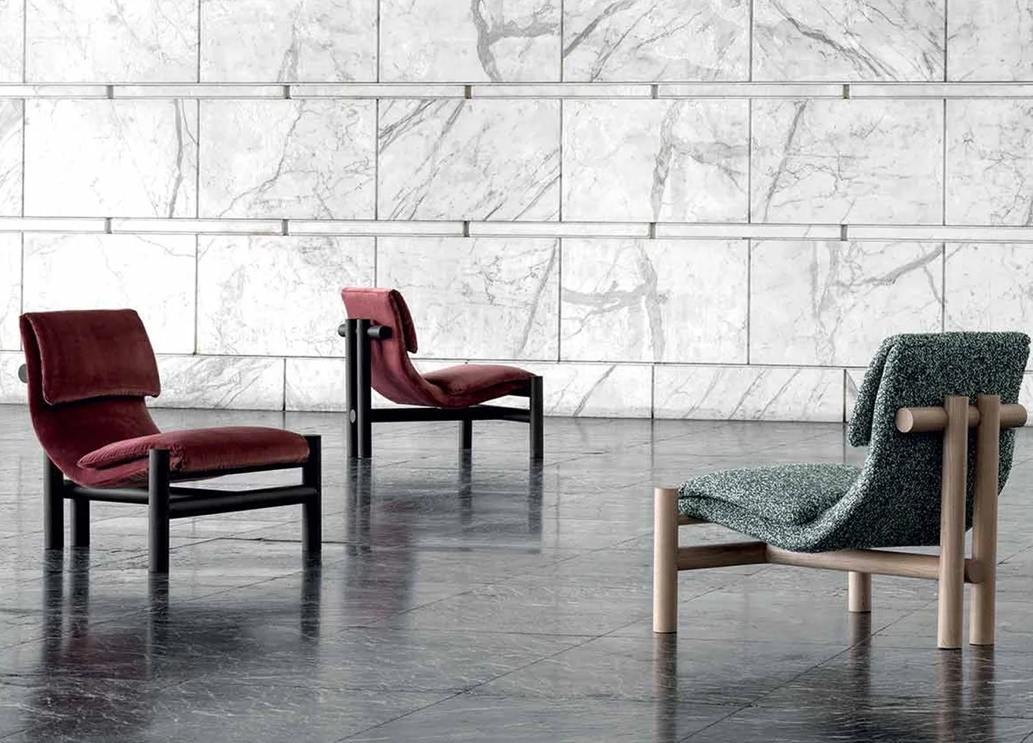 Ada Chair with leather upholstery and natural wood frame