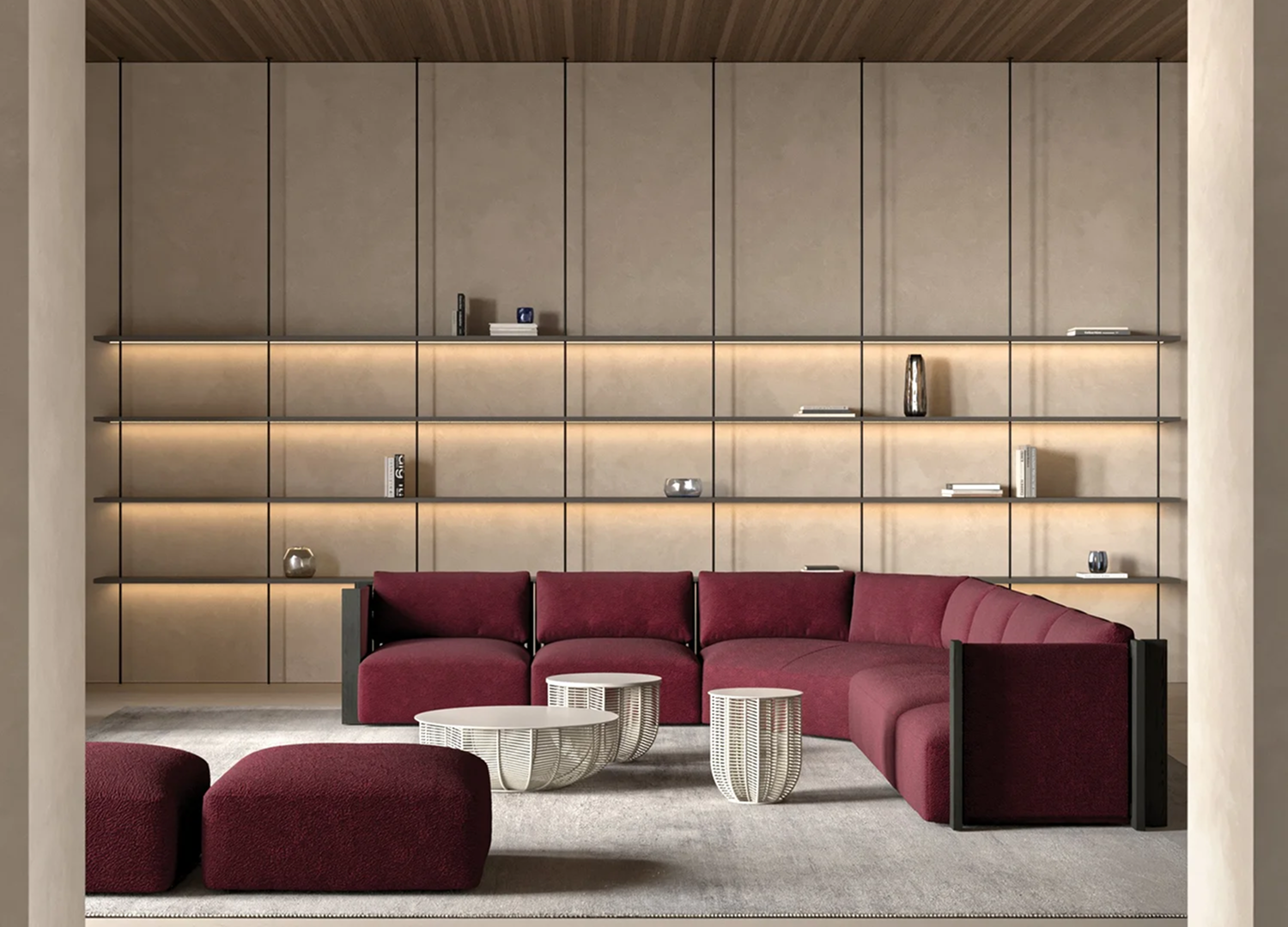 ARKADIUS Italian sofa with soft upholstered cushions and wood detailing