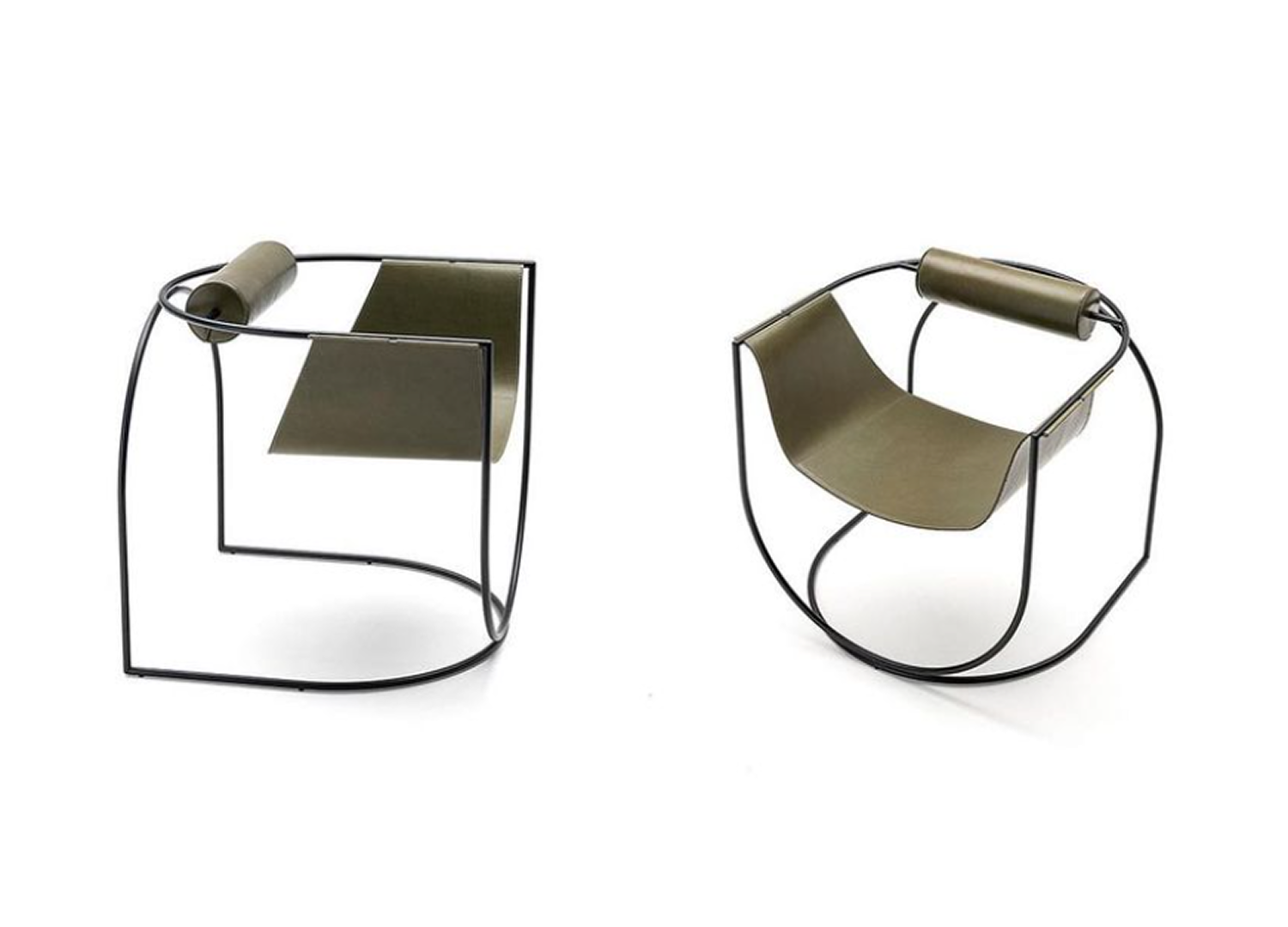 Lemni Chair contemporary sling seating with distinctive leather construction