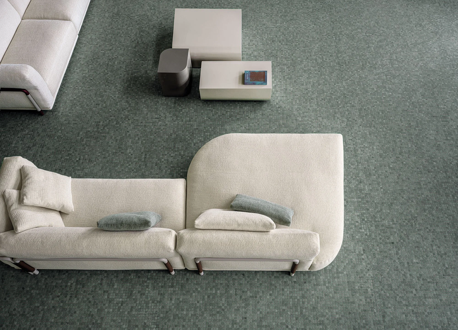 Felix Italian designer sofa with leather inserts and refined metal detailing