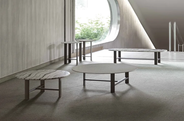 Mocki coffee table series by Federica Biasi with ash structure and marble top.