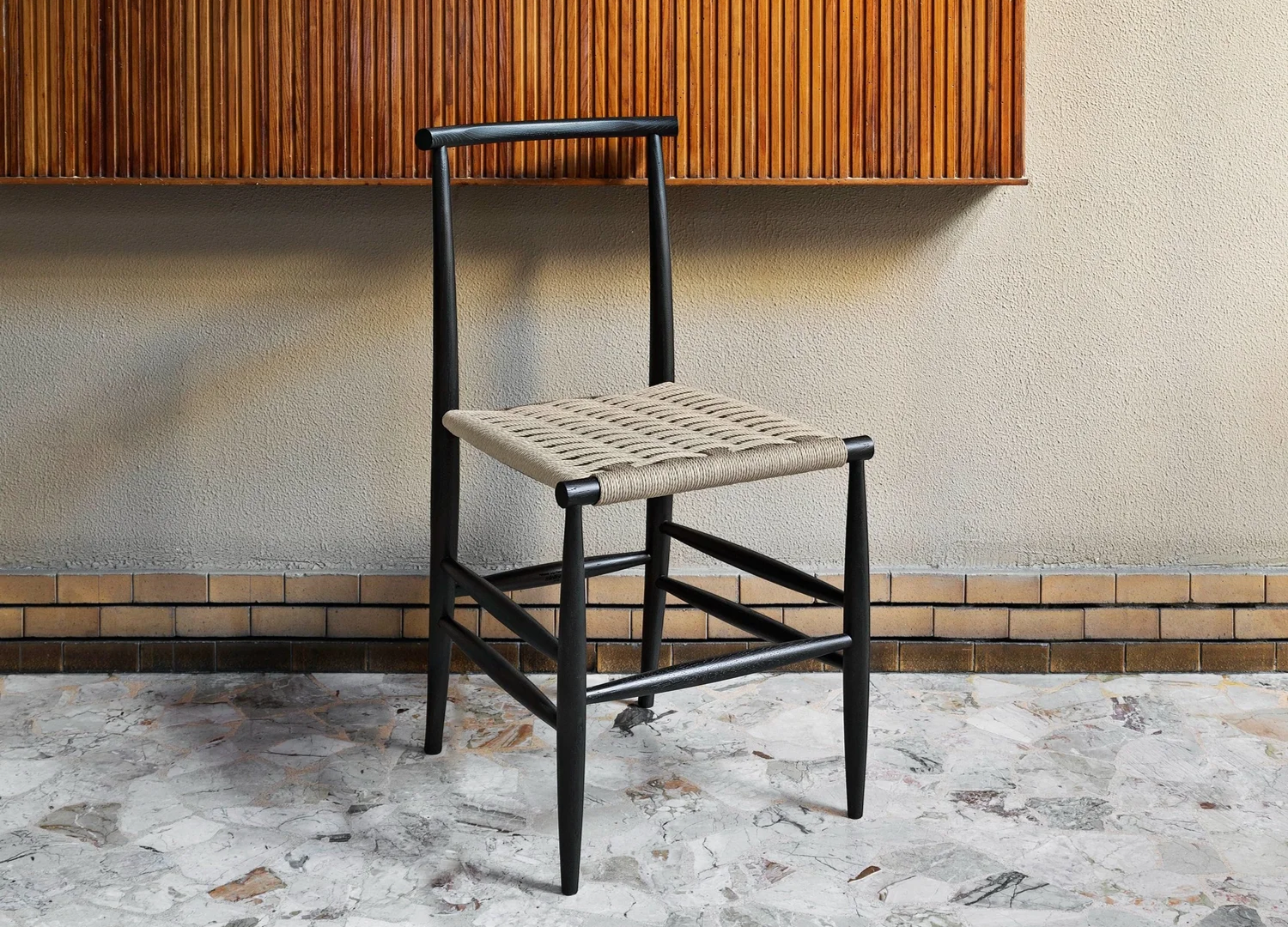 PELLEOSSA chair in black ash with traditional leather or straw seat