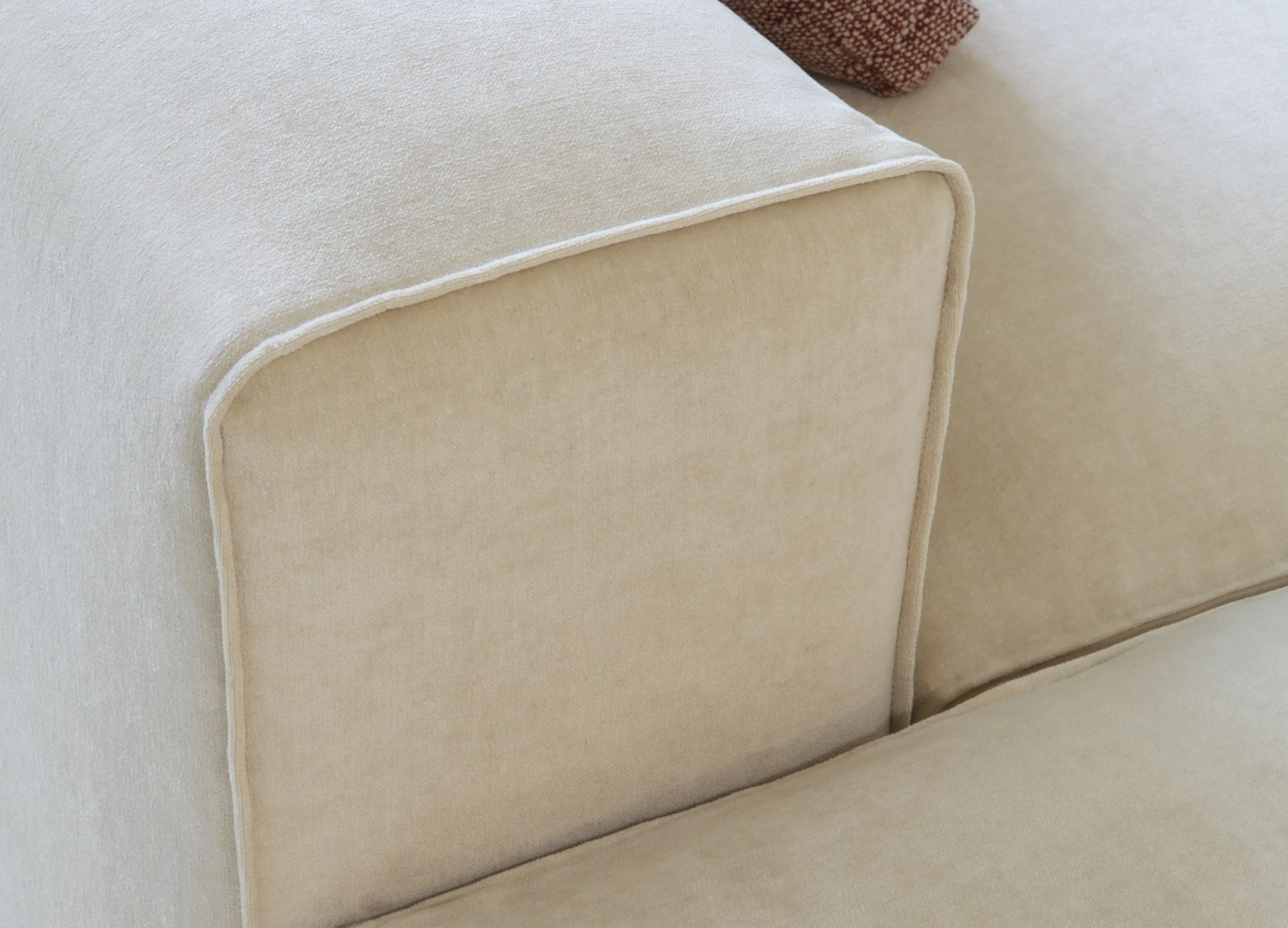 Cargo Italian sofa with wood and frosted nickel console finishes