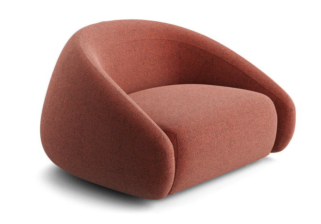 Luxury Apper lounge chair featuring a soft, rounded silhouette upholstered in a textured terracotta fabric, isolated against a white background.