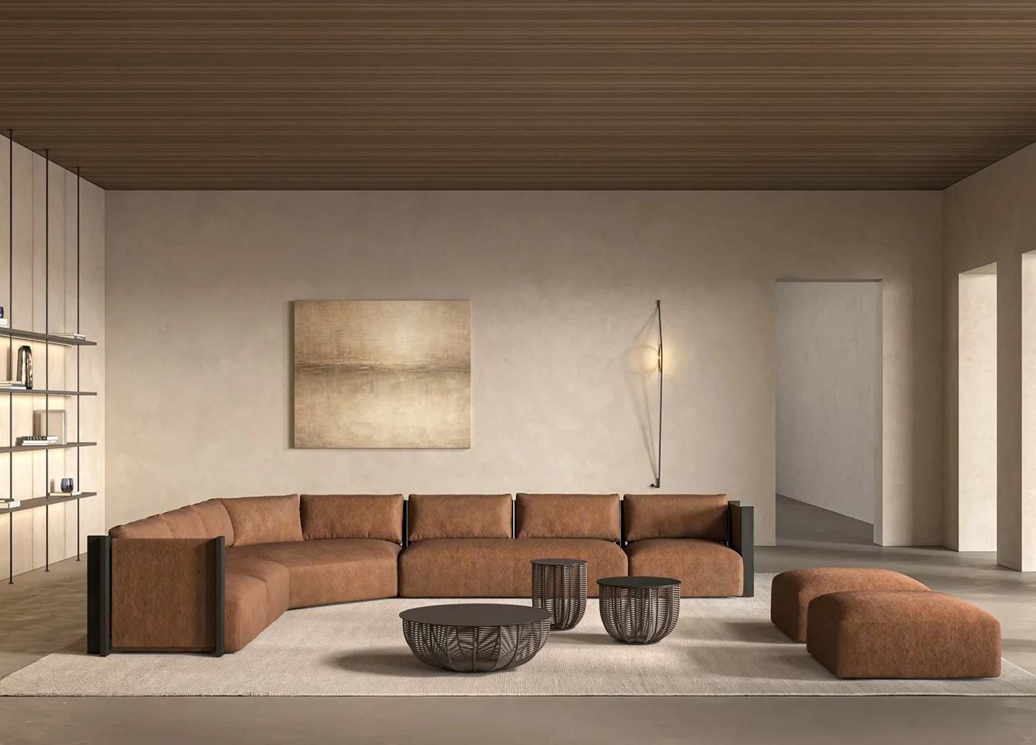 ARKADIUS modular seating system with architectural wooden backrests