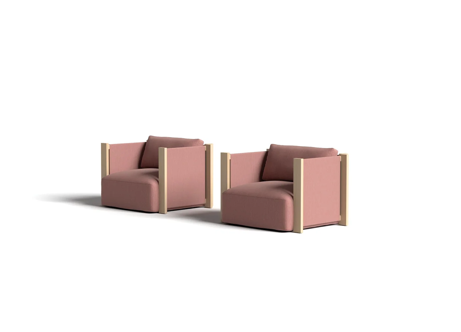 ARKADIUS lounge chair with architectural wooden backrest and soft cushions